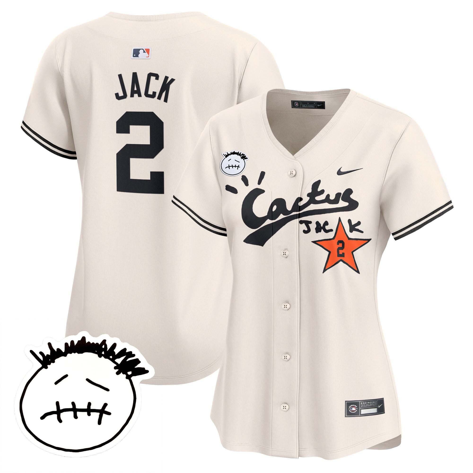Travis Scott Women's Houston Astros Cactus Jack Patch Vapor Premier Limited V4 Cream Jersey - All Stitched