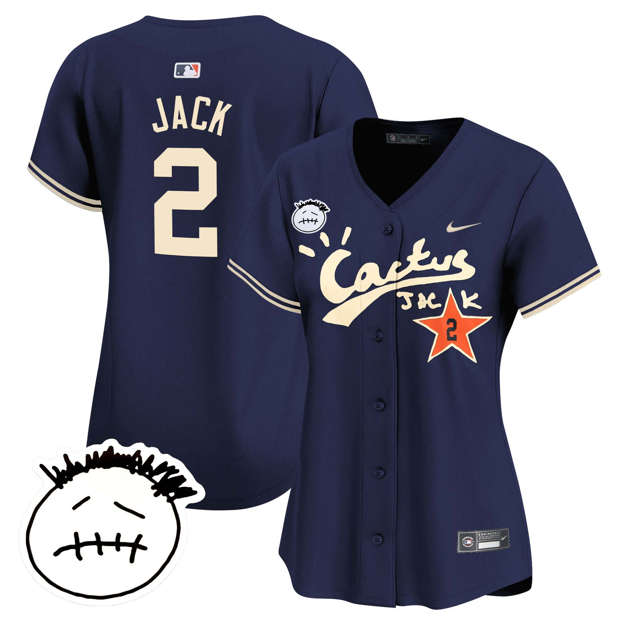 Travis Scott Women's Houston Astros Cactus Jack Patch Vapor Premier Limited V4 Navy Jersey - All Stitched