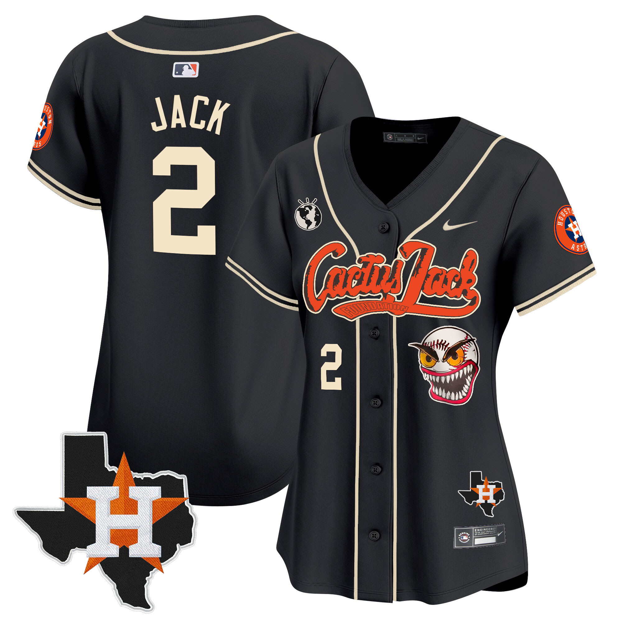 Travis Scott Women's Houston Astros Cactus Jack Patch Vapor Premier Limited V6 Black Jersey - All Stitched
