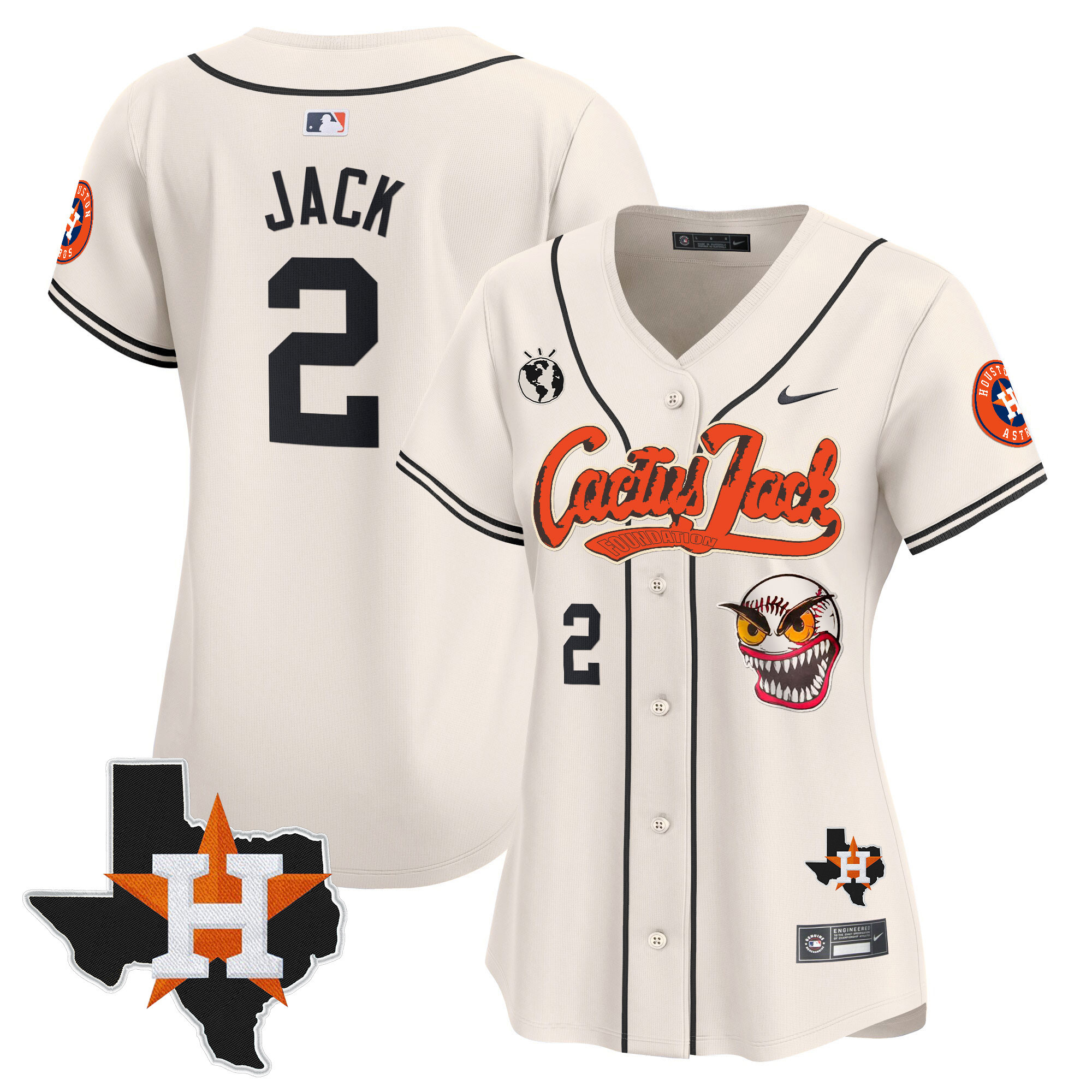 Travis Scott Women's Houston Astros Cactus Jack Patch Vapor Premier Limited V6 Cream Jersey - All Stitched