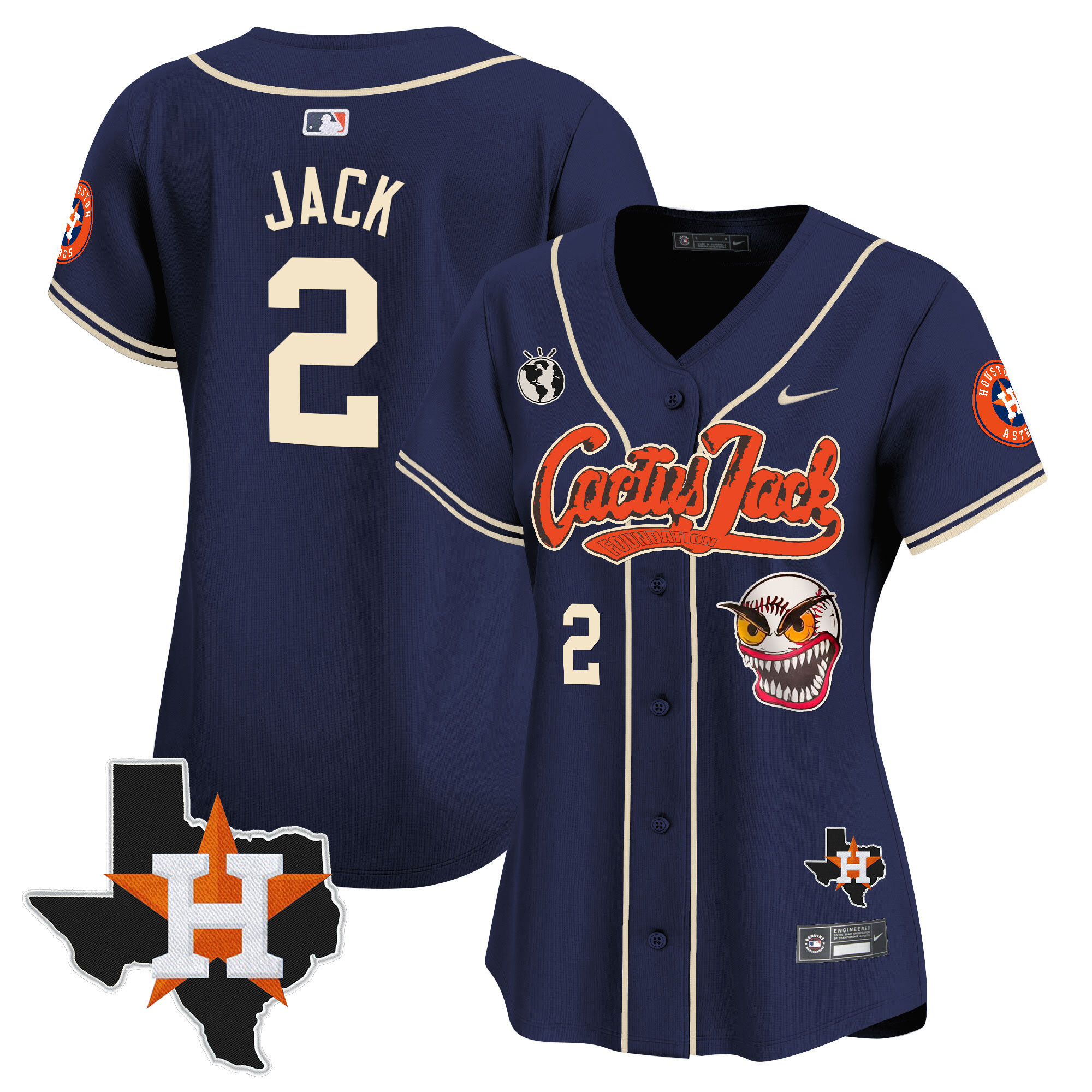Travis Scott Women's Houston Astros Cactus Jack Patch Vapor Premier Limited V6 Navy Jersey - All Stitched