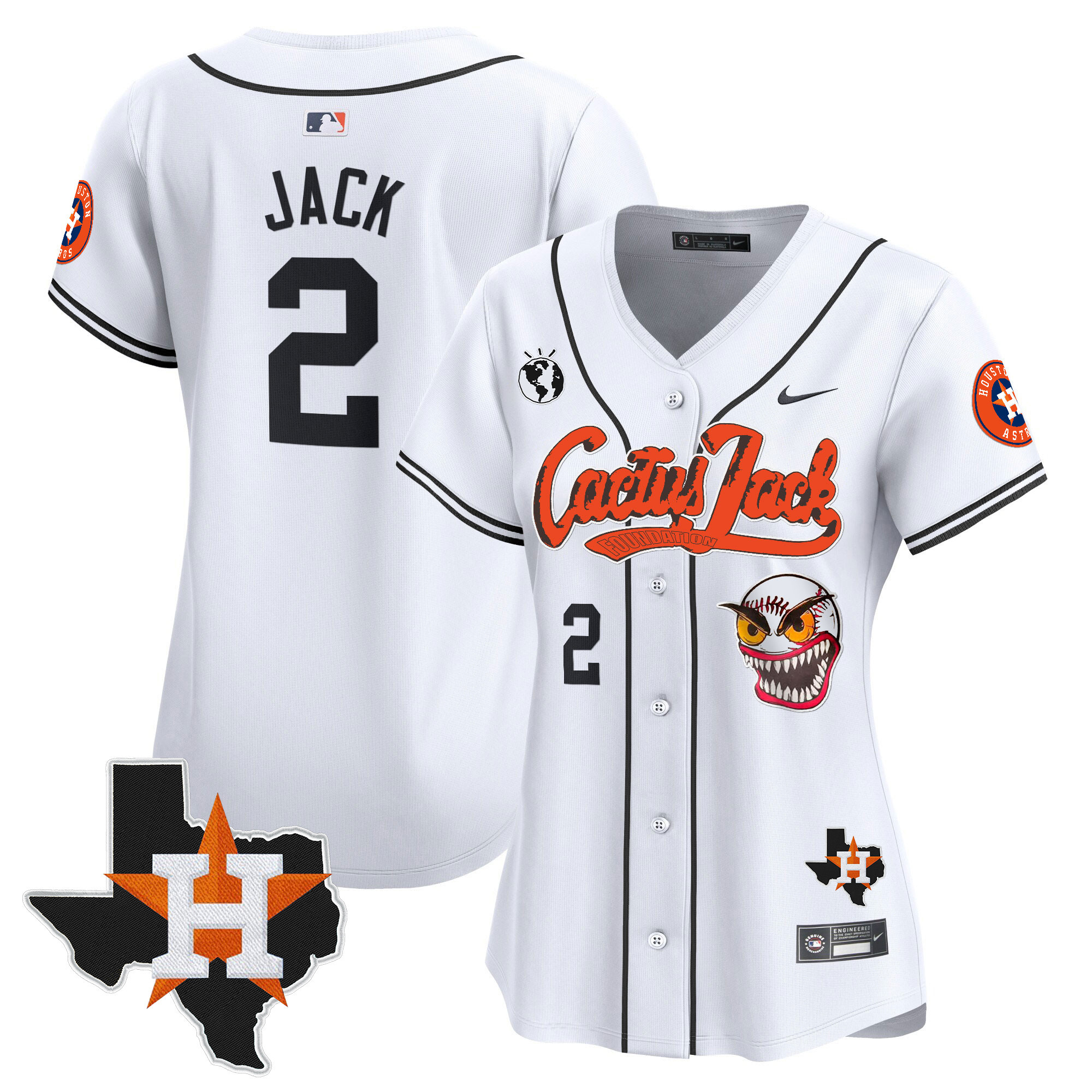 Travis Scott Women's Houston Astros Cactus Jack Patch Vapor Premier Limited V6 White Jersey - All Stitched