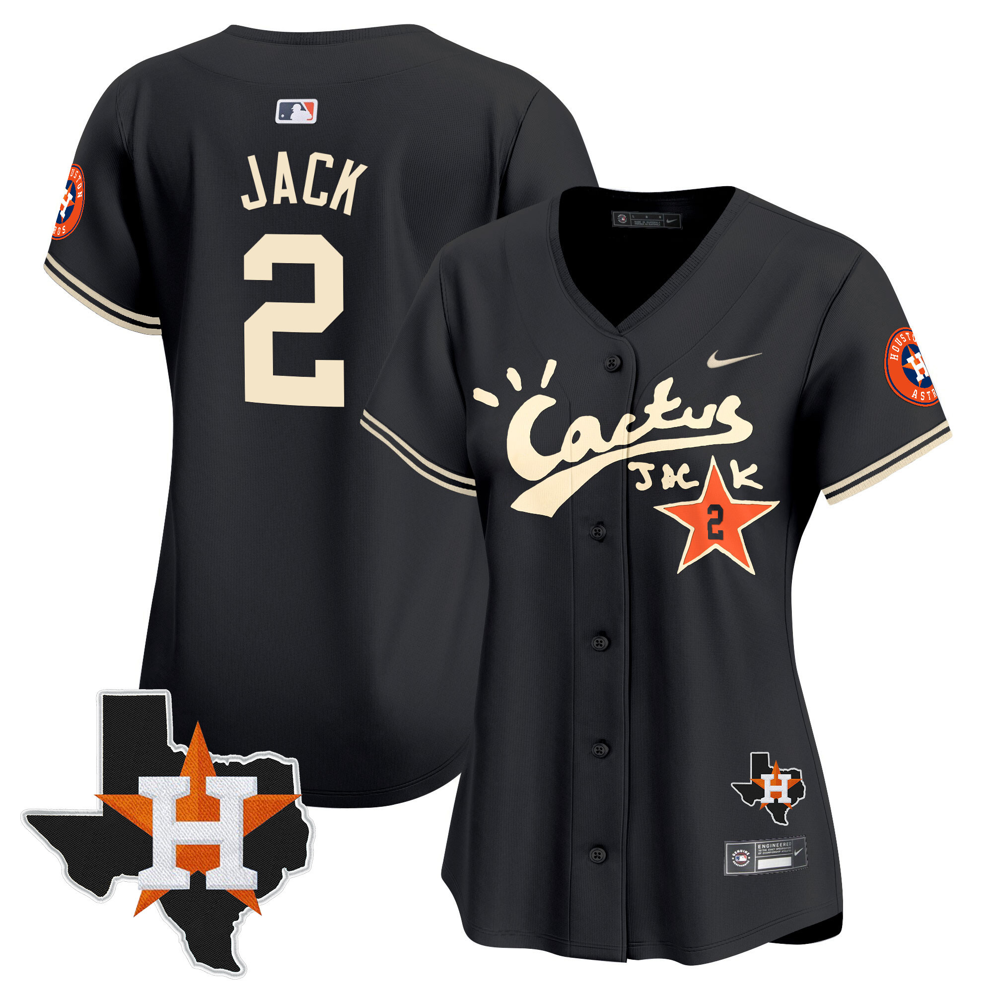 Travis Scott Women's Houston Astros Cactus Jack Patch Vapor Premier Limited V7 Black Jersey - All Stitched