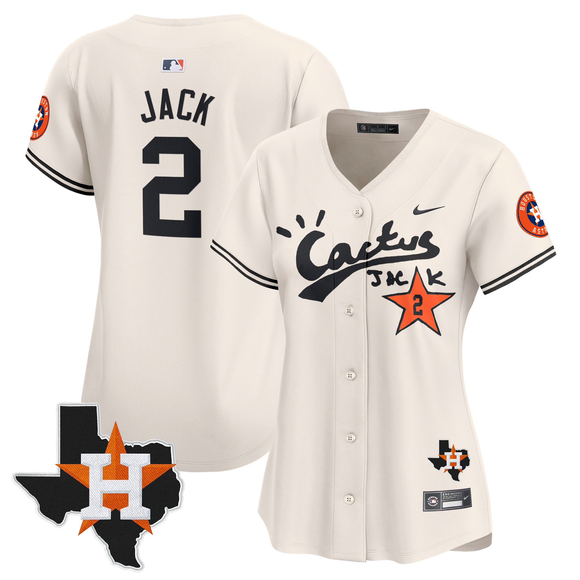 Travis Scott Women's Houston Astros Cactus Jack Patch Vapor Premier Limited V7 Cream Jersey - All Stitched