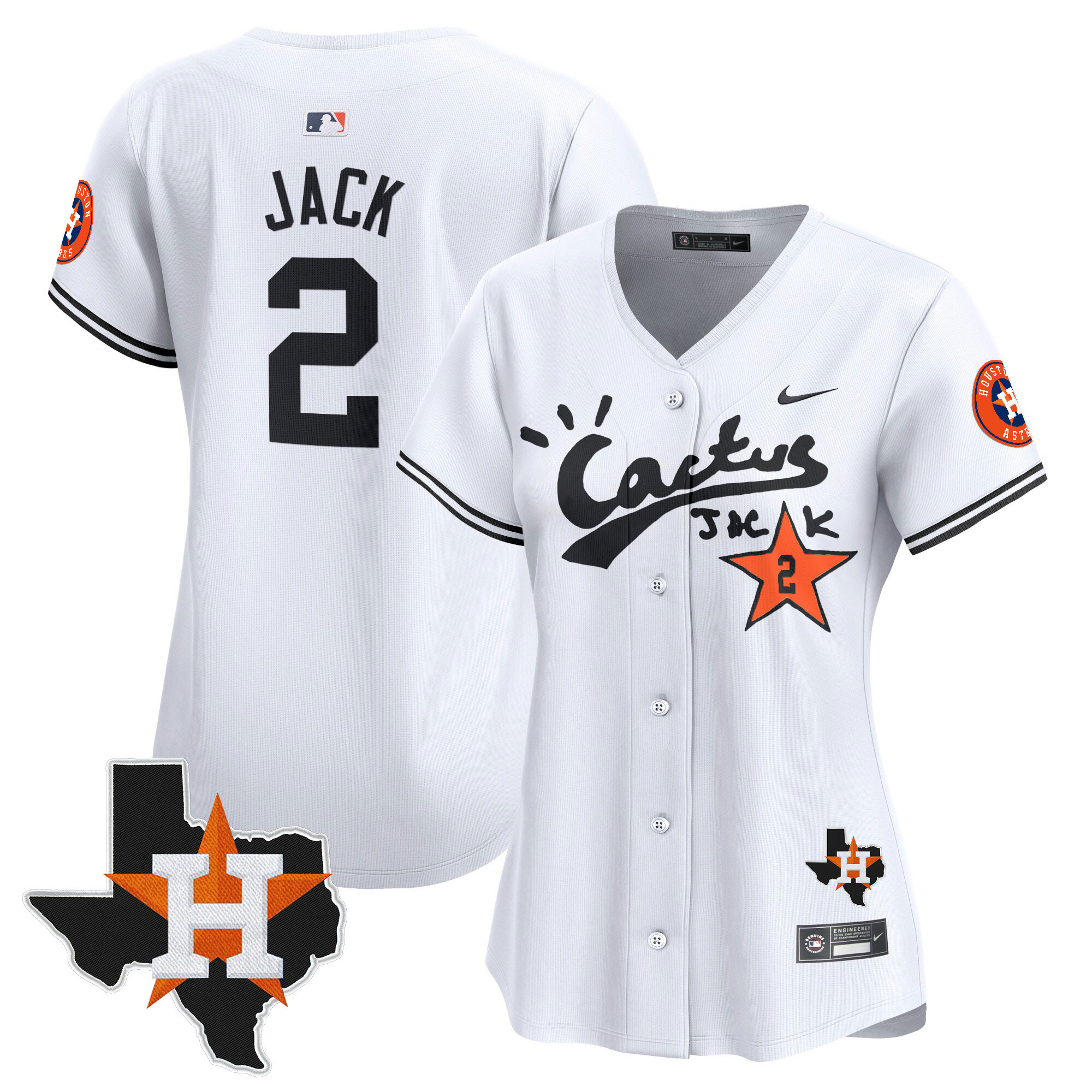 Travis Scott Women's Houston Astros Cactus Jack Patch Vapor Premier Limited V7 White Jersey - All Stitched