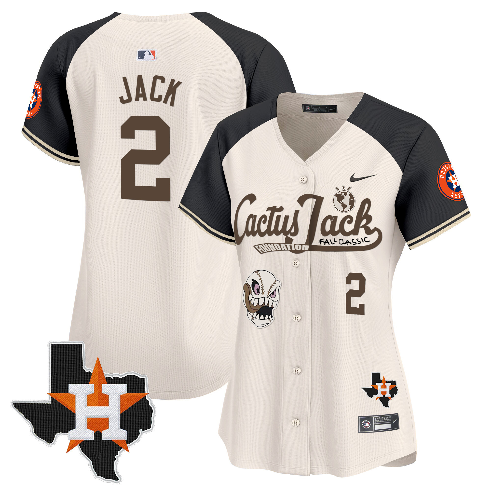 Travis Scott Women's Houston Astros Cactus Jack Patch Vapor Premier Limited V8 Cream Alternate Jersey - All Stitched
