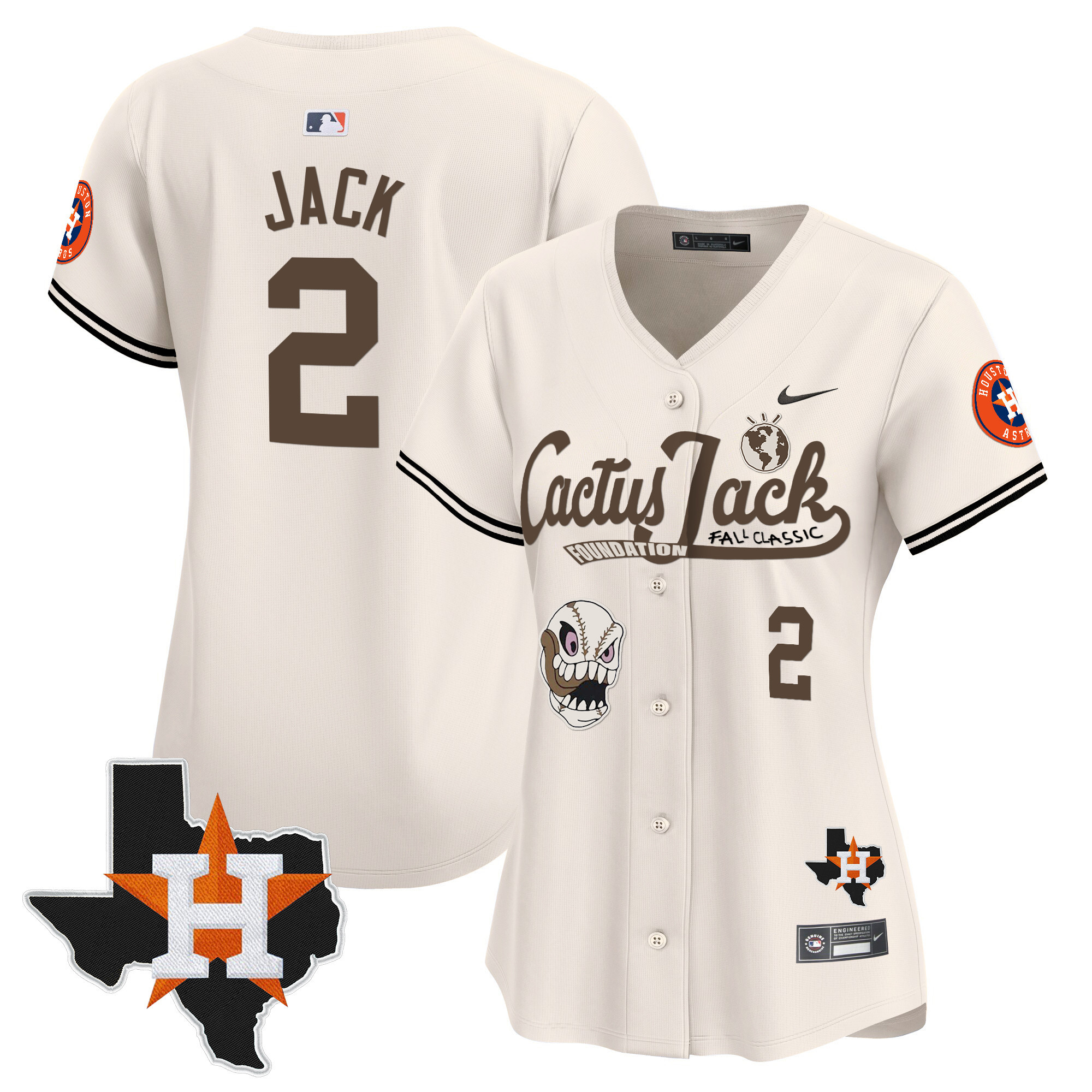 Travis Scott Women's Houston Astros Cactus Jack Patch Vapor Premier Limited V8 Cream Jersey - All Stitched