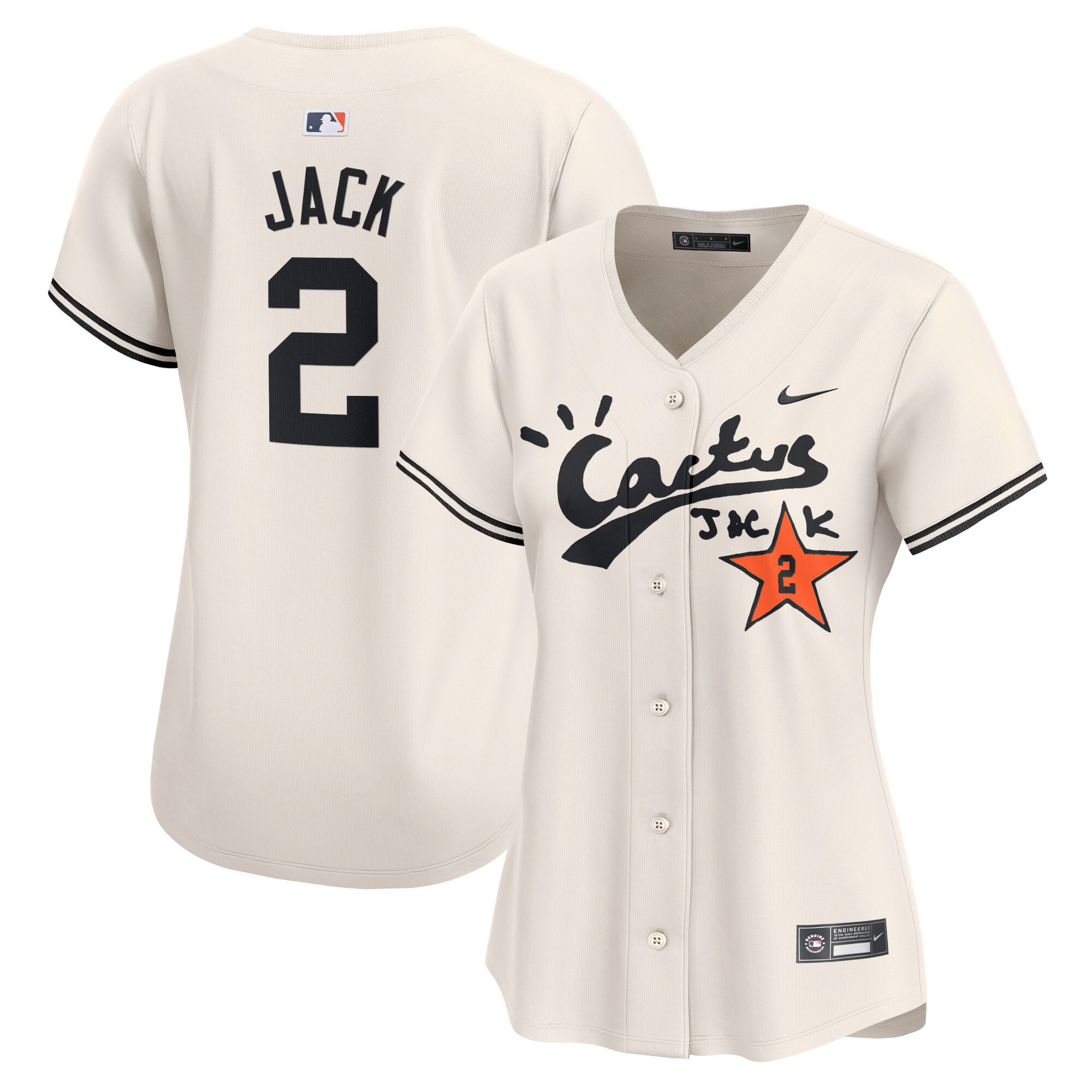 Travis Scott Women's Houston Astros Cactus Jack Vapor Premier Limited V2 Cream Jersey - All Stitched