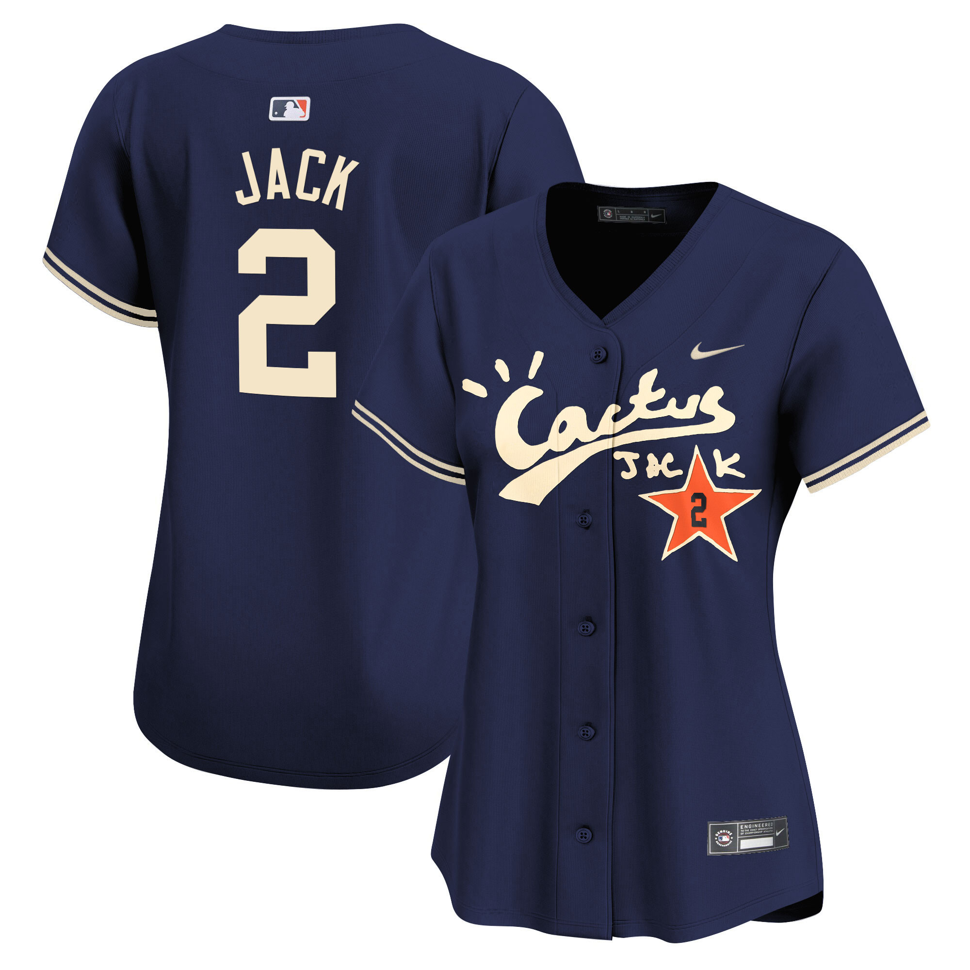 Travis Scott Women's Houston Astros Cactus Jack Vapor Premier Limited V2 Navy Jersey - All Stitched