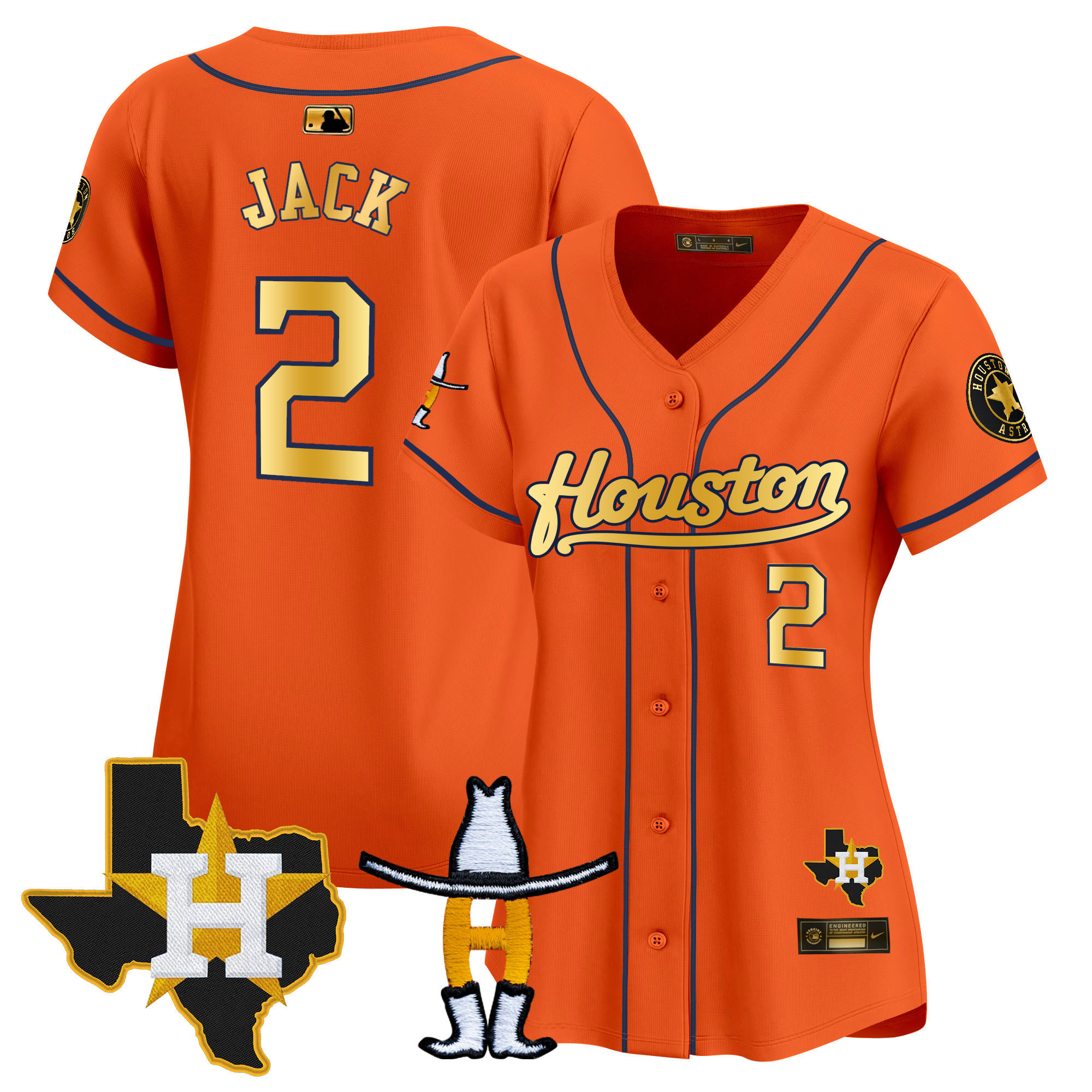 Travis Scott Women's Houston Astros Houston Rodeo Patch Vapor Premier Limited Orange Gold Jersey - All Stitched