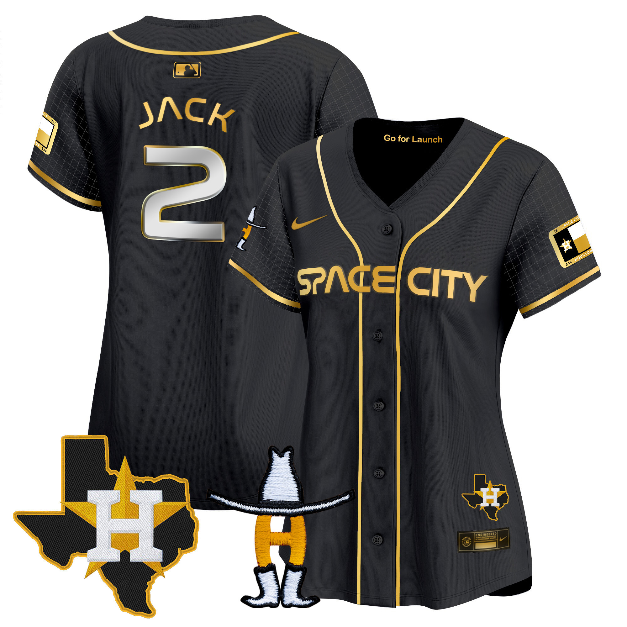 Travis Scott Women's Houston Astros Space City Texas Patch Vapor Premier Limited Black Gold Jersey - All Stitched