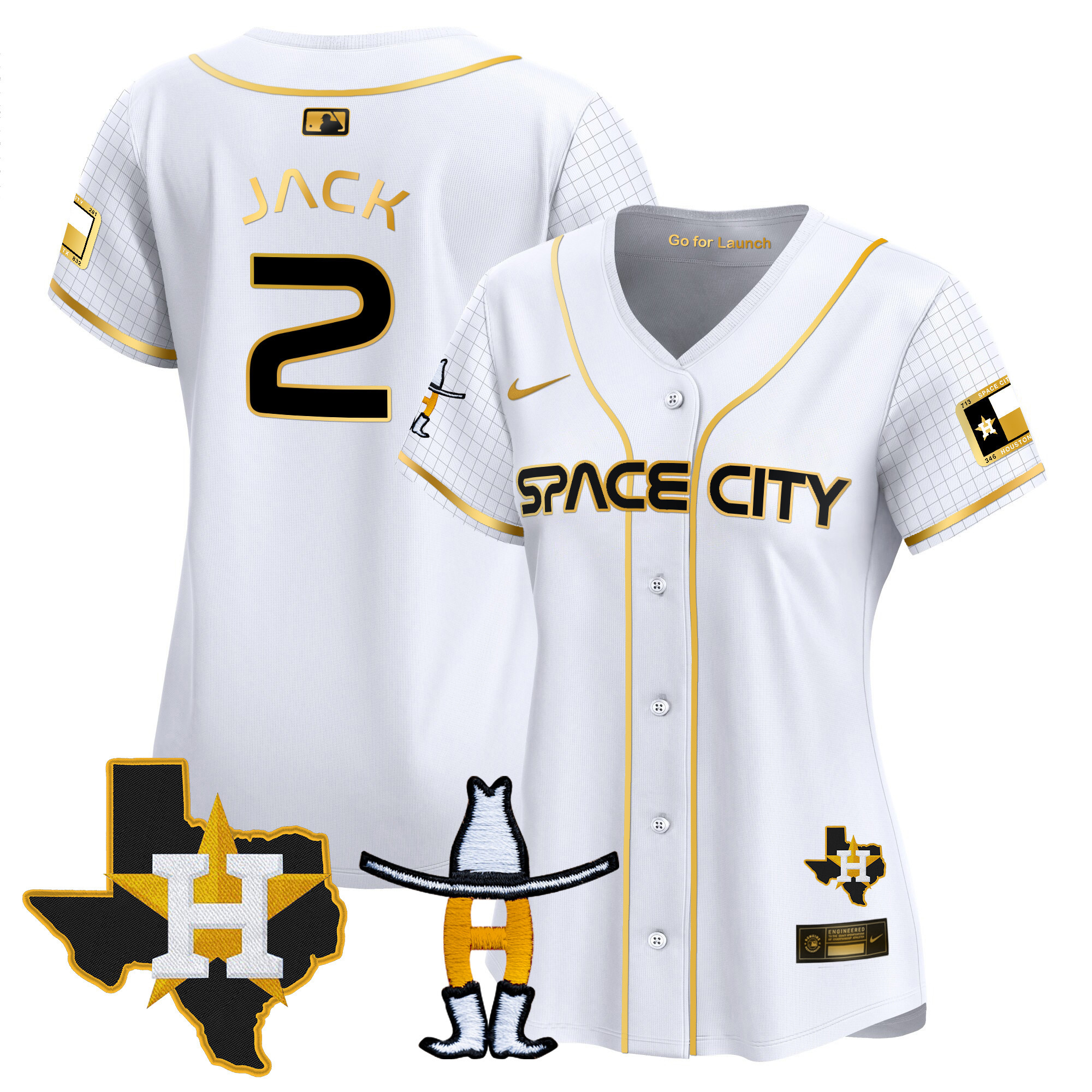 Travis Scott Women's Houston Astros Space City Texas Patch Vapor Premier Limited White Gold Jersey - All Stitched