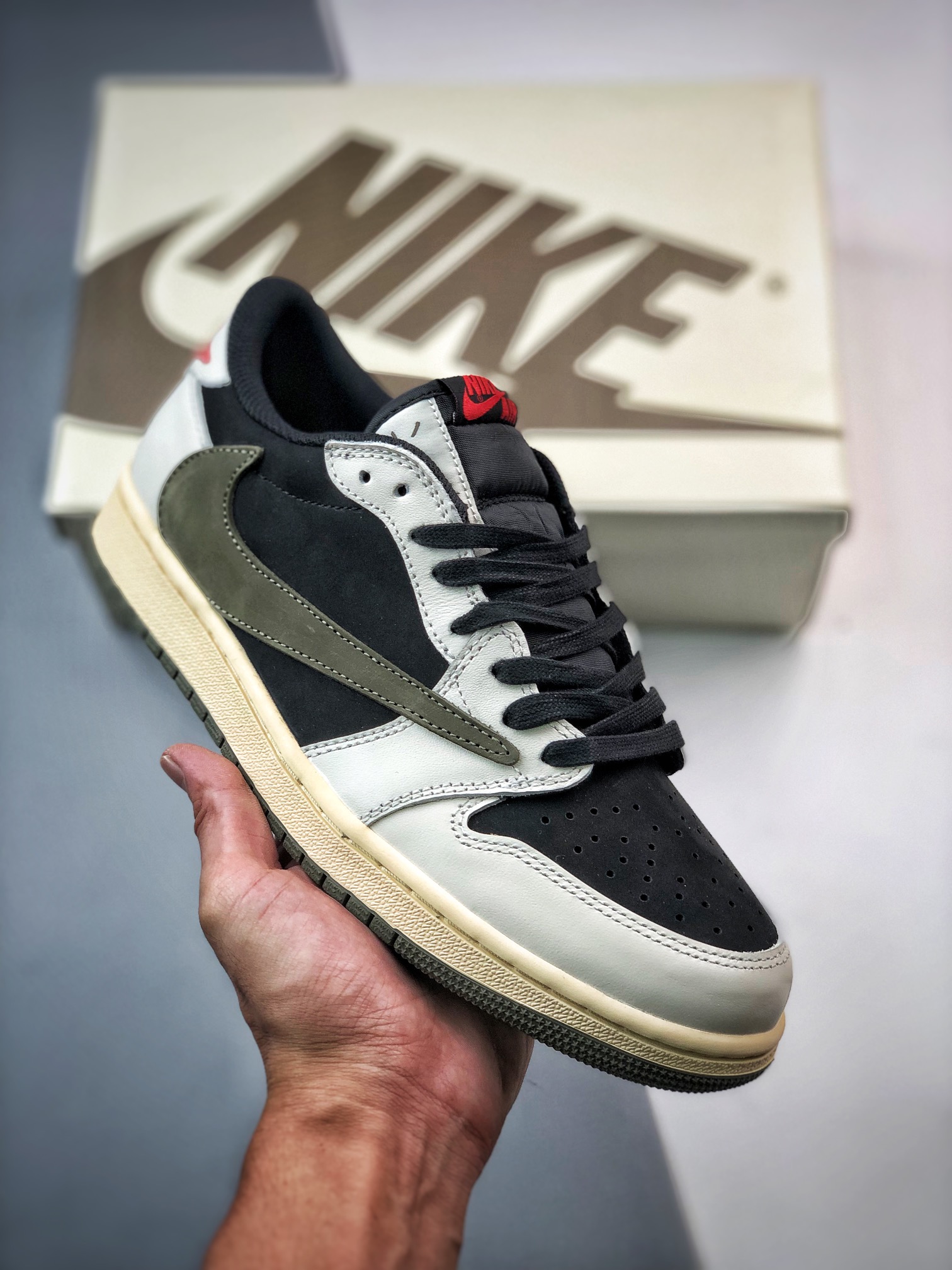 Travis Scott x Air Jordan 1 Low OG Sail/University Red-Black-Medium Olive For Sale