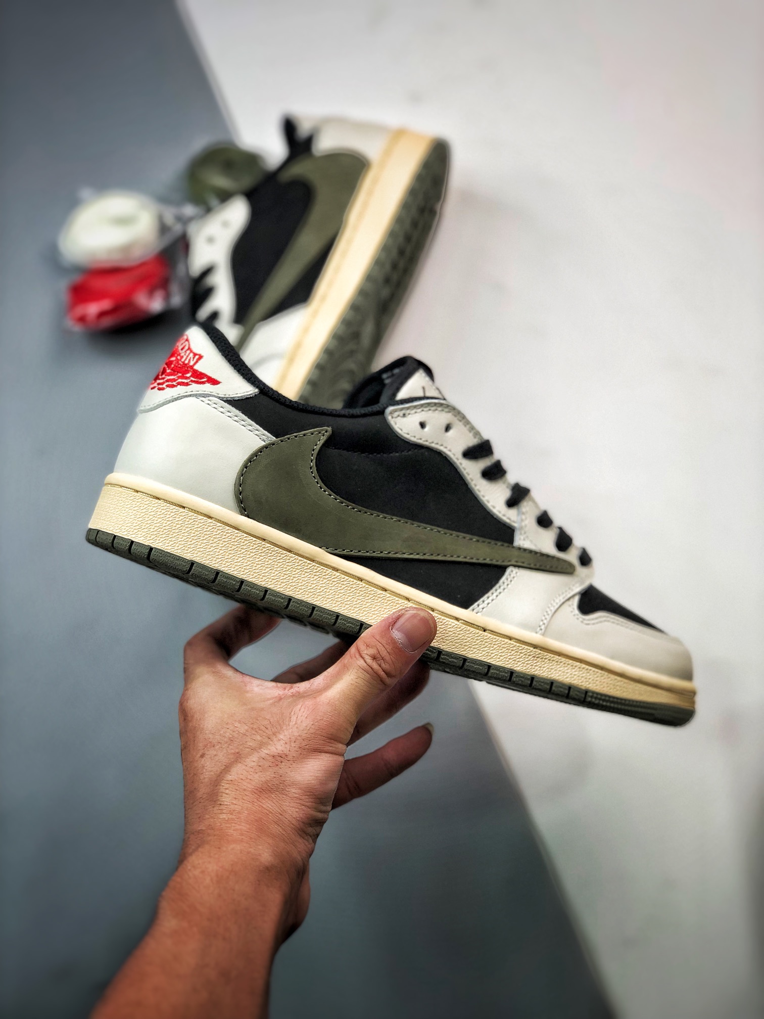 Travis Scott x Air Jordan 1 Low OG Sail/University Red-Black-Medium Olive For Sale