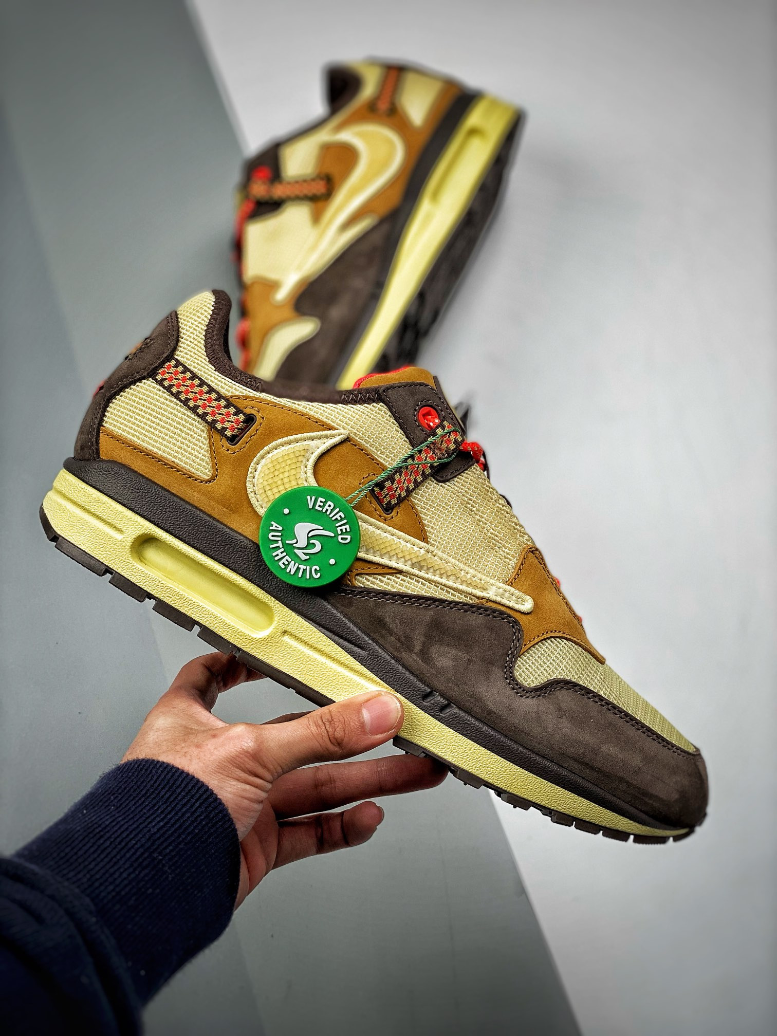 Travis Scott x Nike Air Max 1 Baroque Brown/Lemon Drop-Wheat-Chile Red For Sale