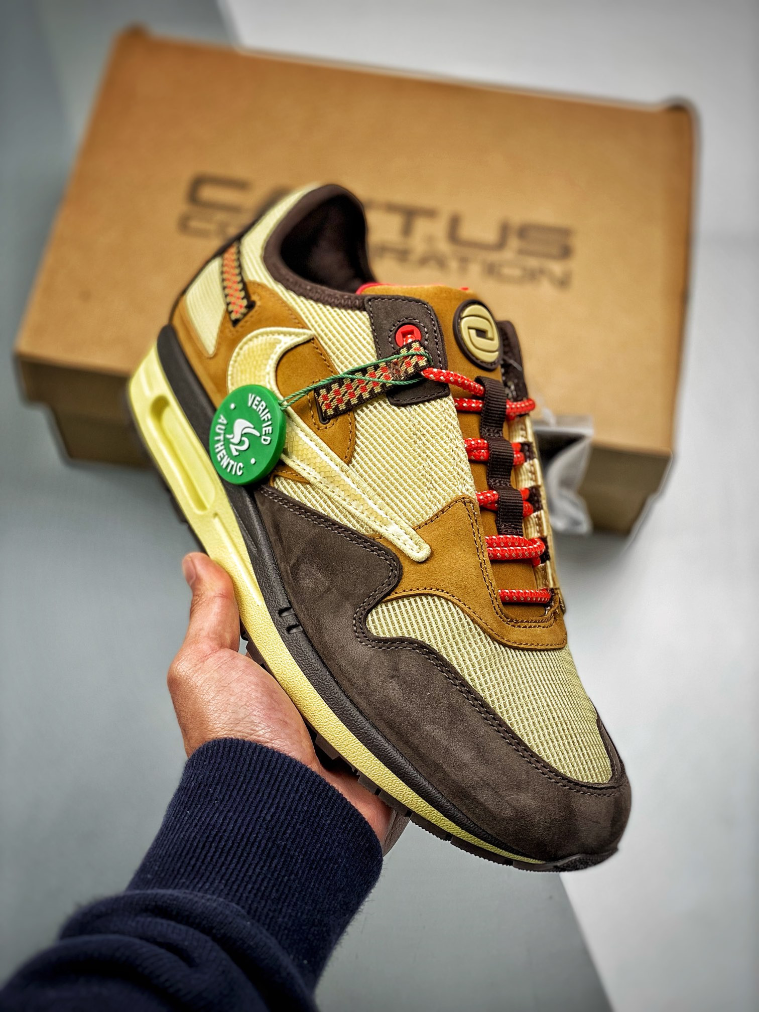 Travis Scott x Nike Air Max 1 Baroque Brown/Lemon Drop-Wheat-Chile Red For Sale
