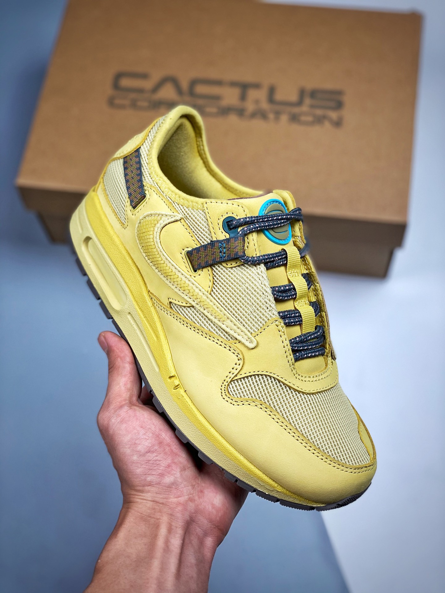 Travis Scott x Nike Air Max 1 Saturn Gold/Tea Tree Mist-Tent For Sale