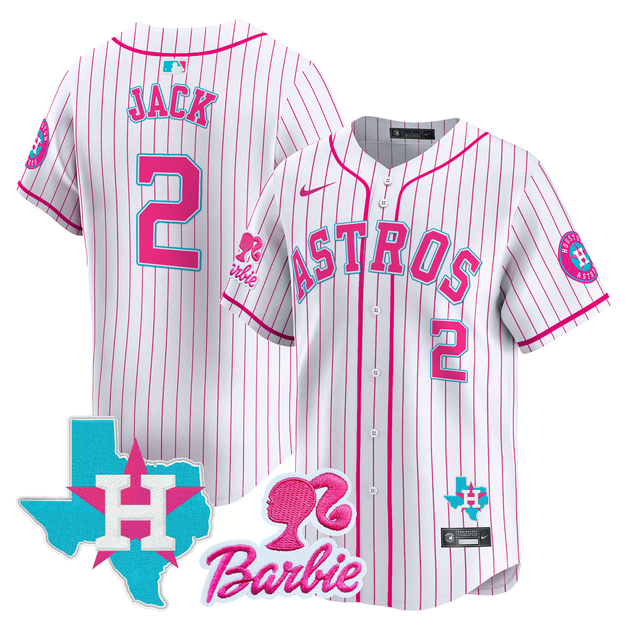 Travis ScottUnisex Houston Astros Barbie Patch Vapor Premier Limited Pink Stripe Jersey - All Stitched