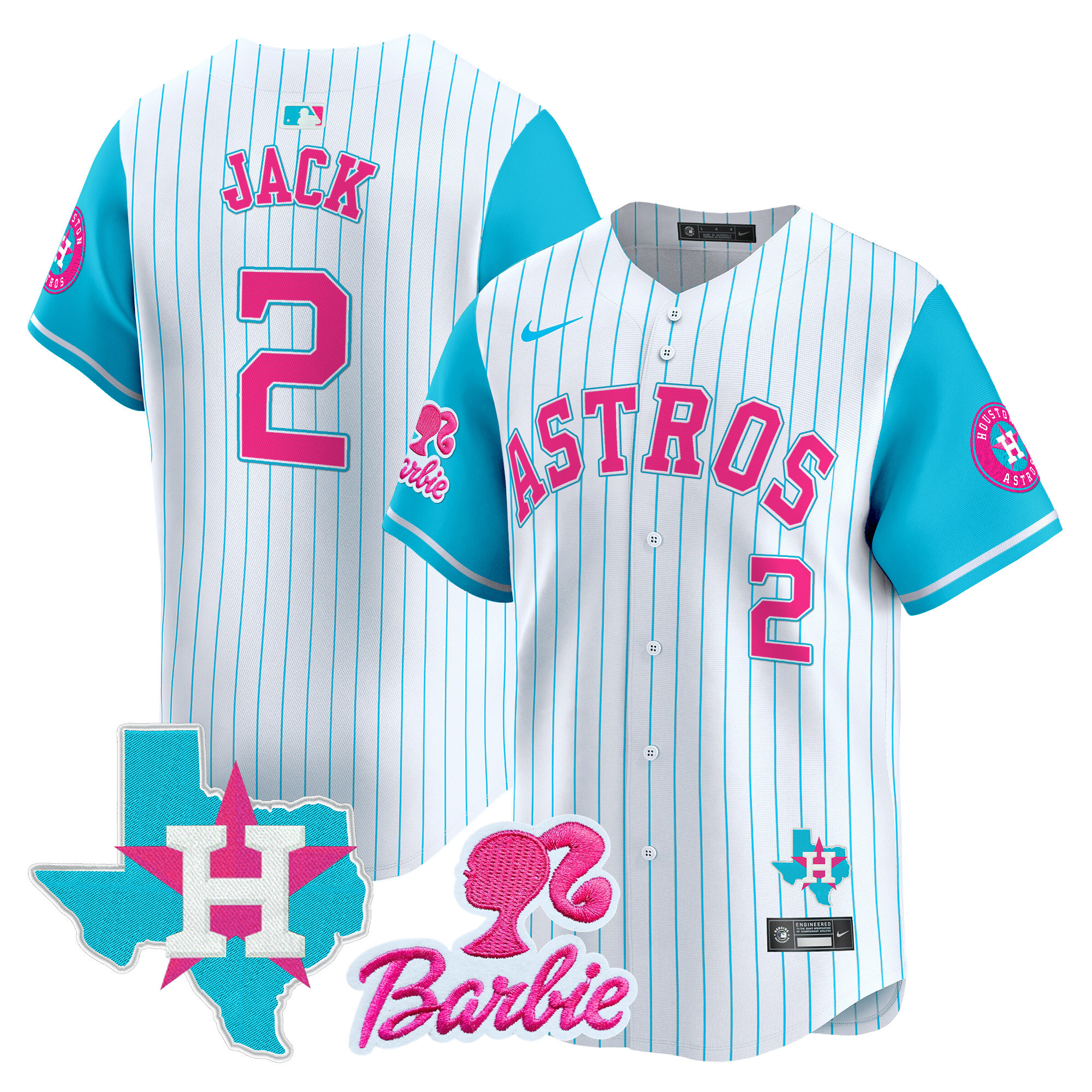 Travis ScottUnisex Houston Astros Barbie Patch Vapor Premier Limited Pinstripe Jersey - All Stitched