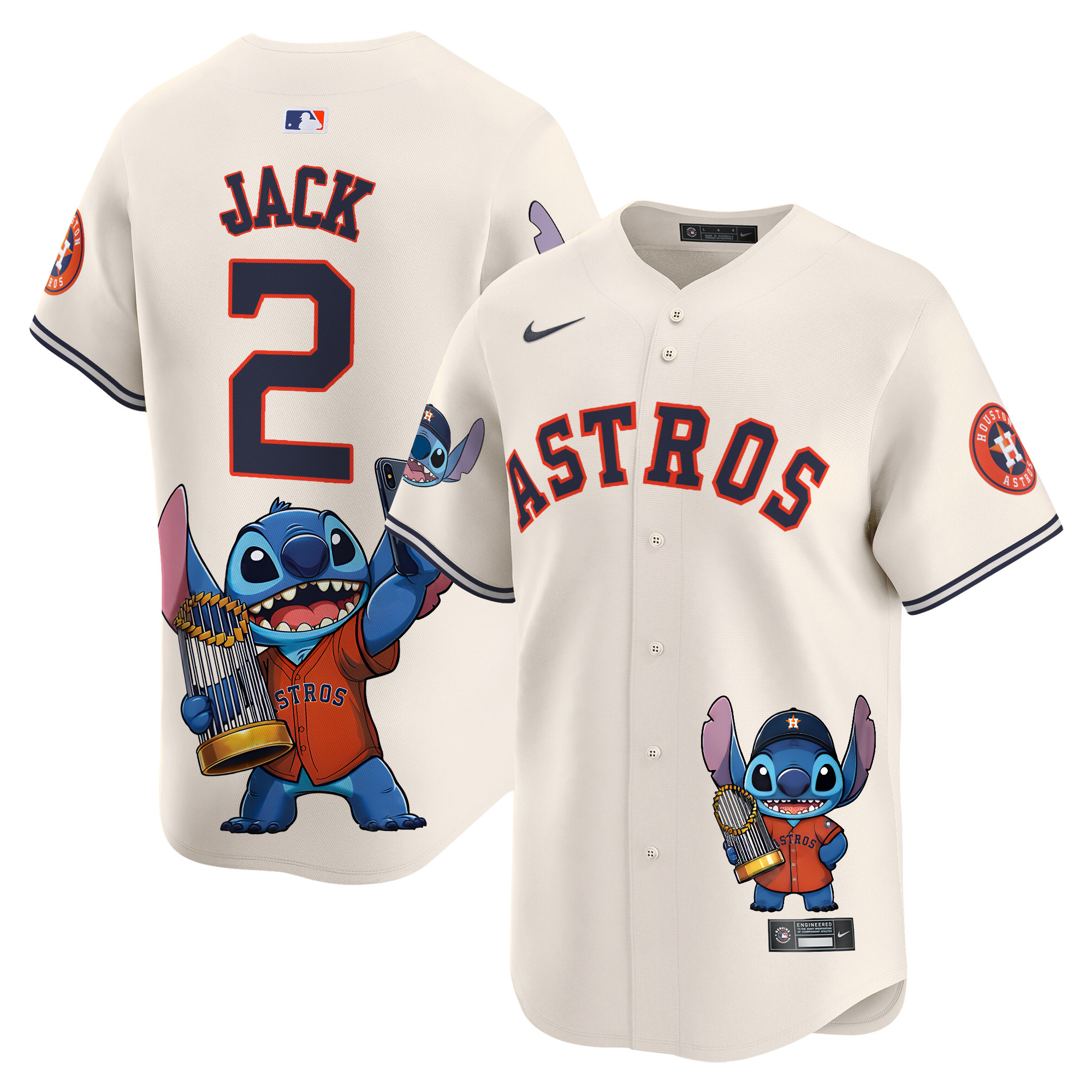Travis ScottUnisex Houston Astros Lilo And Stitch Vapor Premier Limited Cream Jersey - Printed