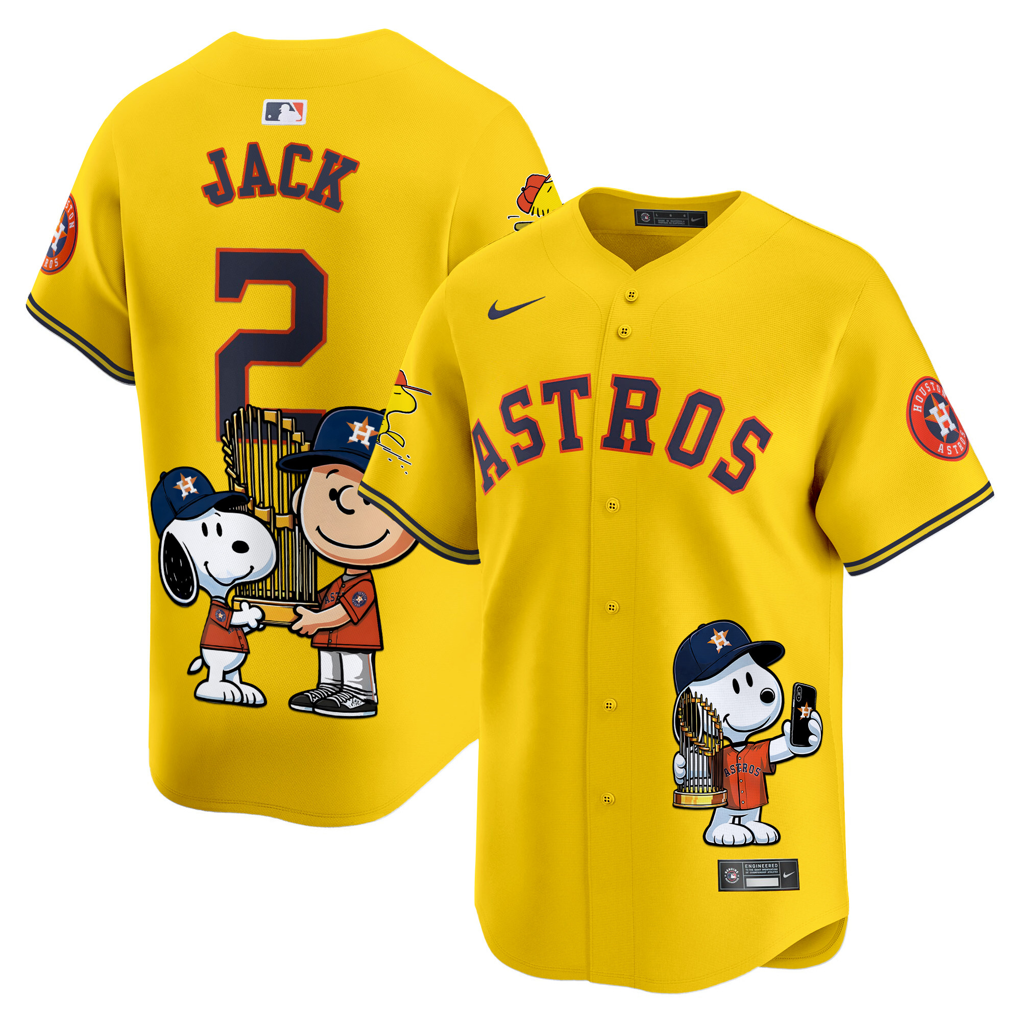 Travis ScottUnisex Houston Astros Peanut Snoopy Vapor Premier Limited Gold Jersey - Printed
