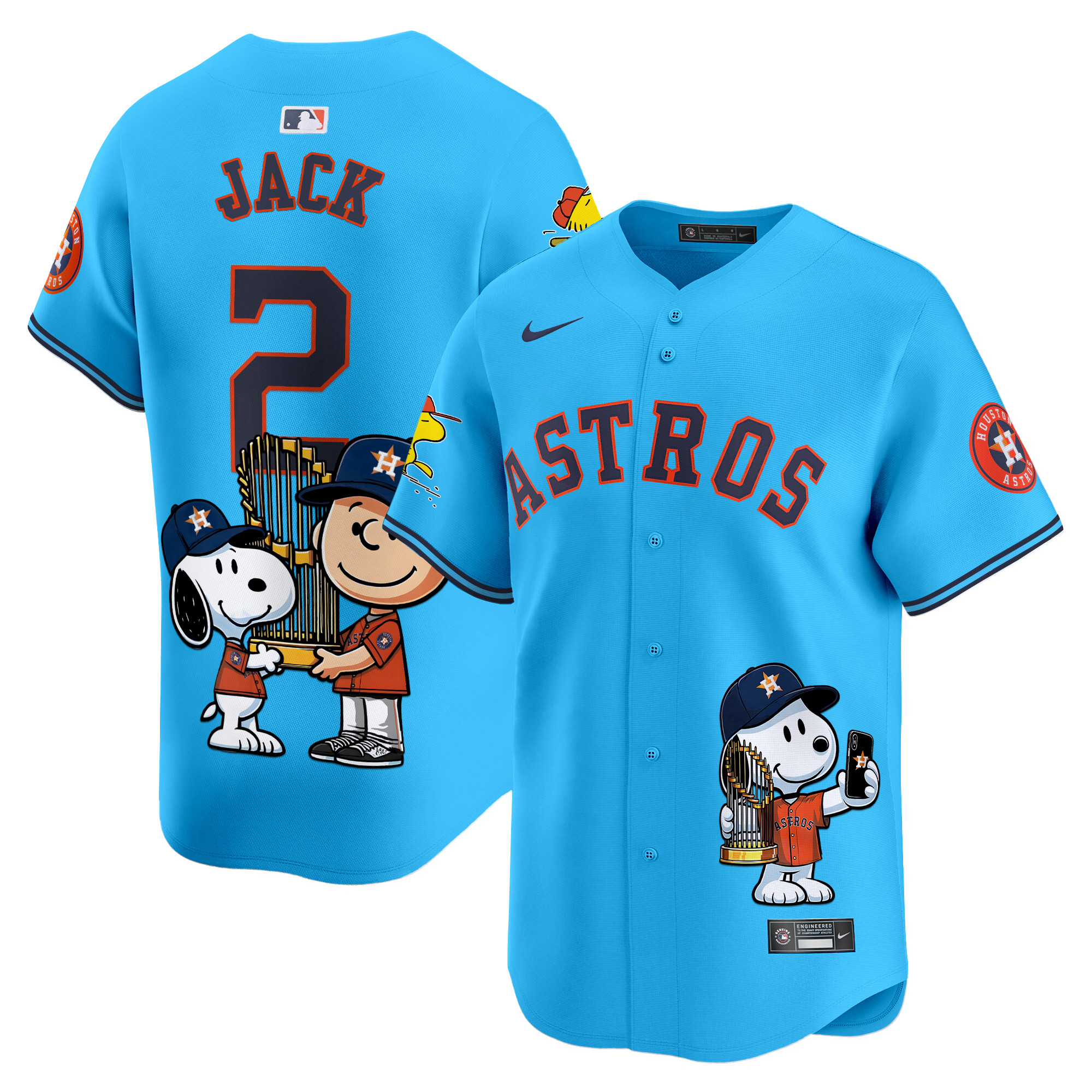 Travis ScottUnisex Houston Astros Peanut Snoopy Vapor Premier Limited Light Blue Jersey - Printed