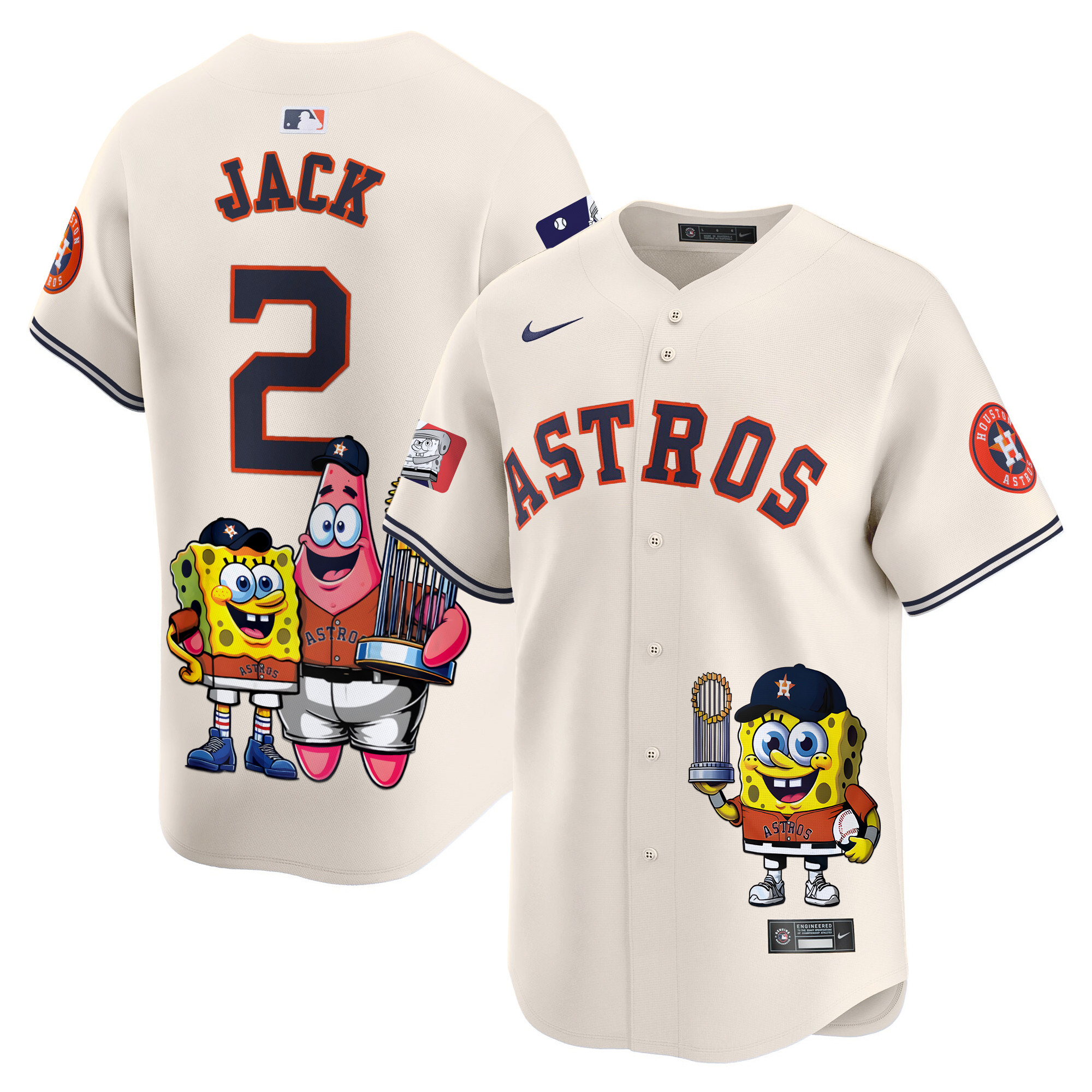 Travis ScottUnisex Houston Astros SpongeBob SquarePants Vapor Premier Limited Cream Jersey - Printed