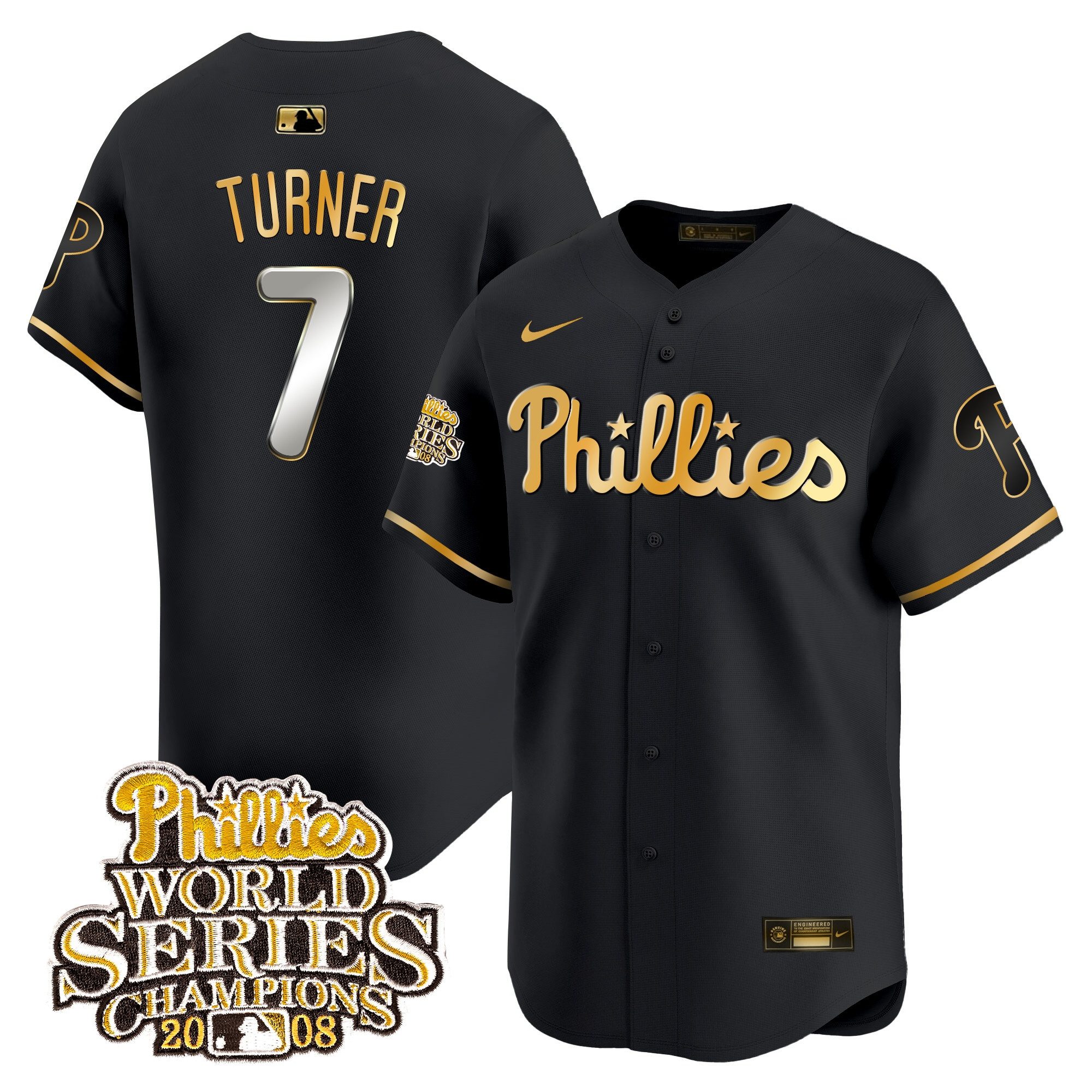 Trea Turner Men's Philadelphia Phillies 2008 World Series Champions Patch Vapor Premier Limited Black Gold Jersey - All Stitched