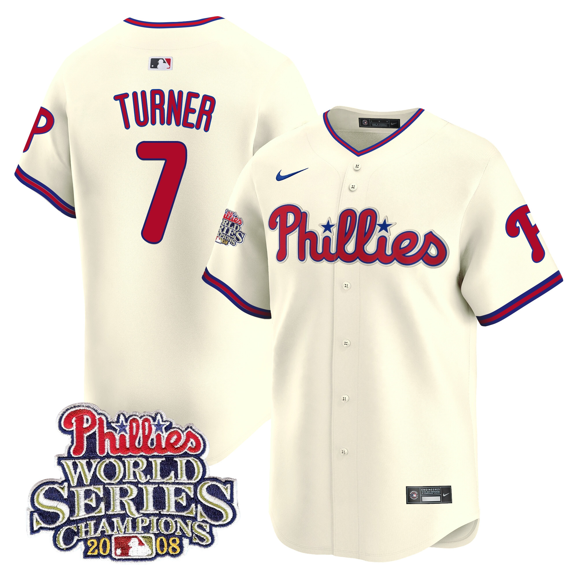 Trea Turner Men's Philadelphia Phillies 2008 World Series Champions Patch Vapor Premier Limited Cream Jersey - All Stitched