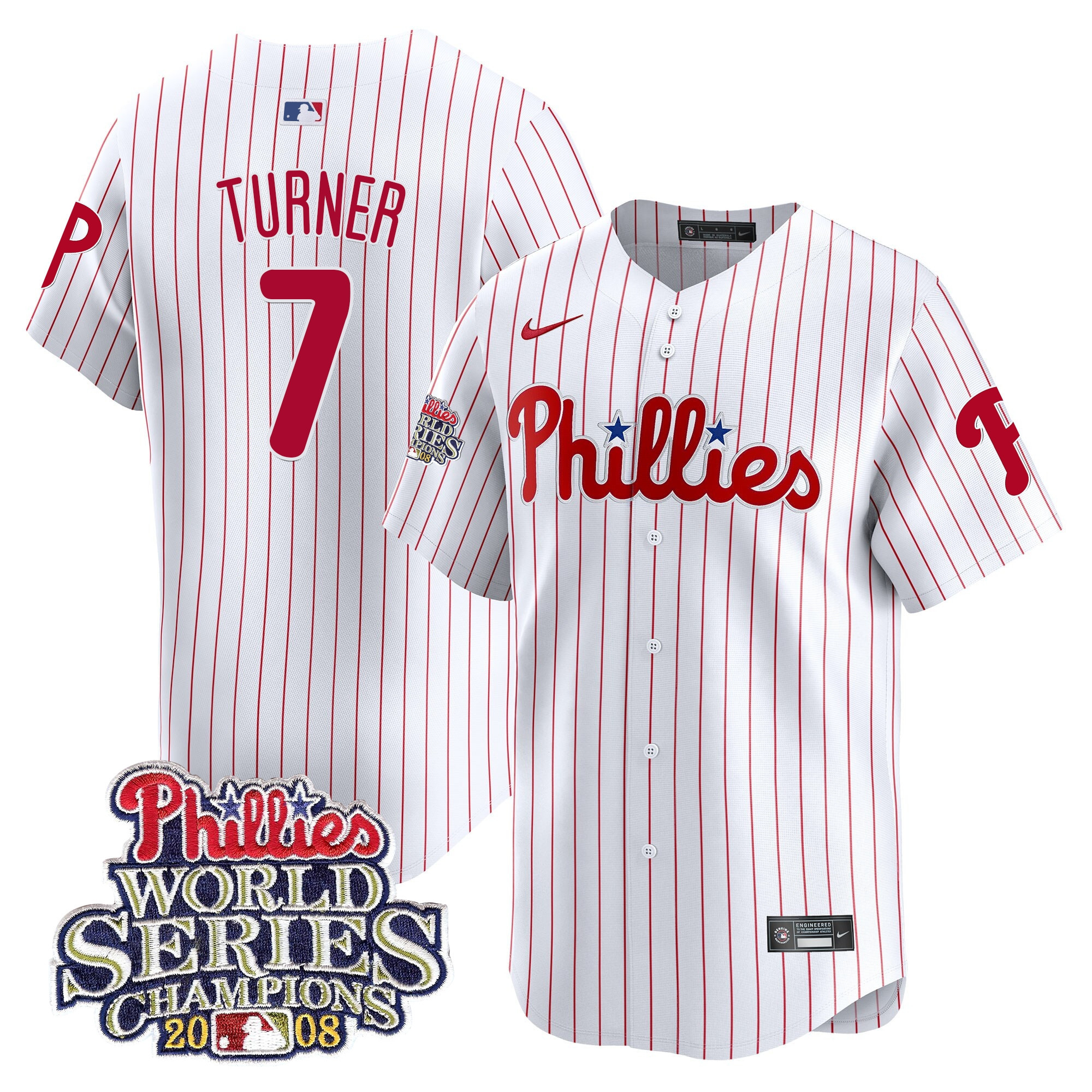 Trea Turner Men's Philadelphia Phillies 2008 World Series Champions Patch Vapor Premier Limited White Gold Jersey - All Stitched