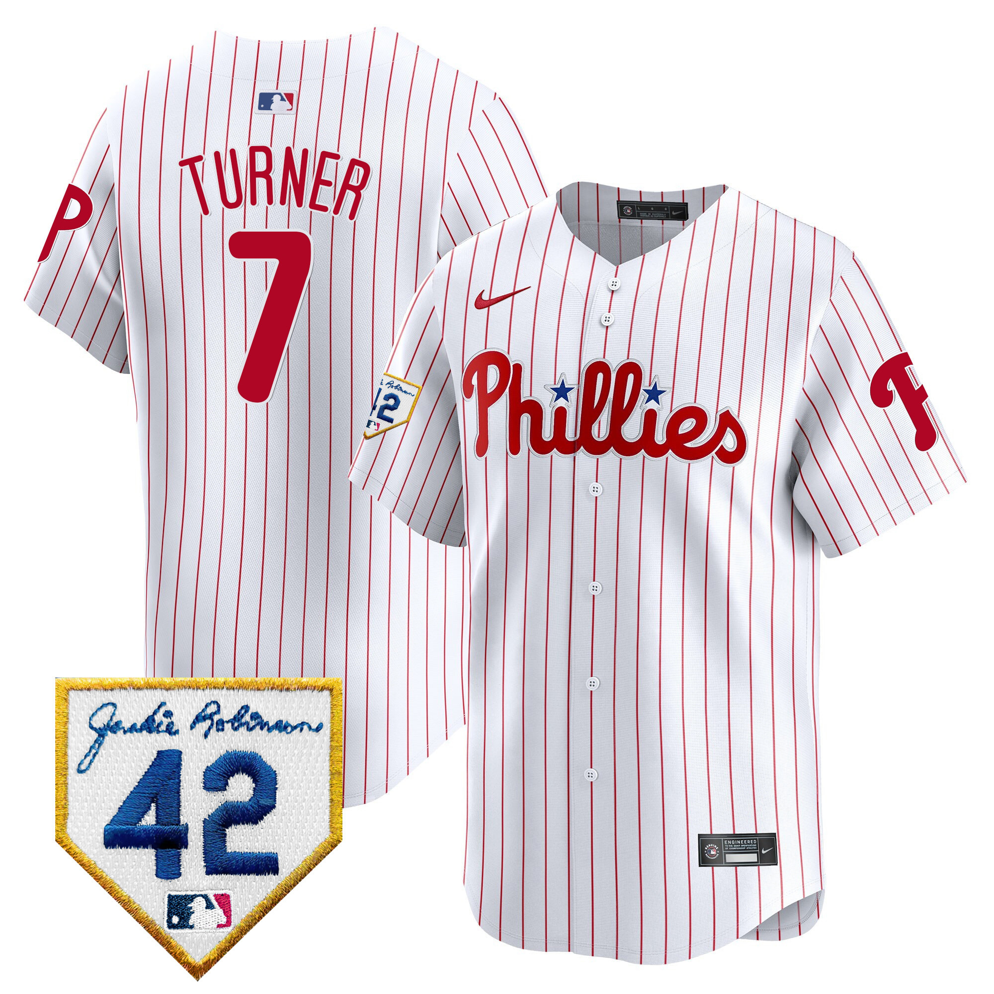 Trea Turner Men's Philadelphia Phillies 2024 Jackie Robinson Patch Vapor Premier Limited White Jersey - All Stitched