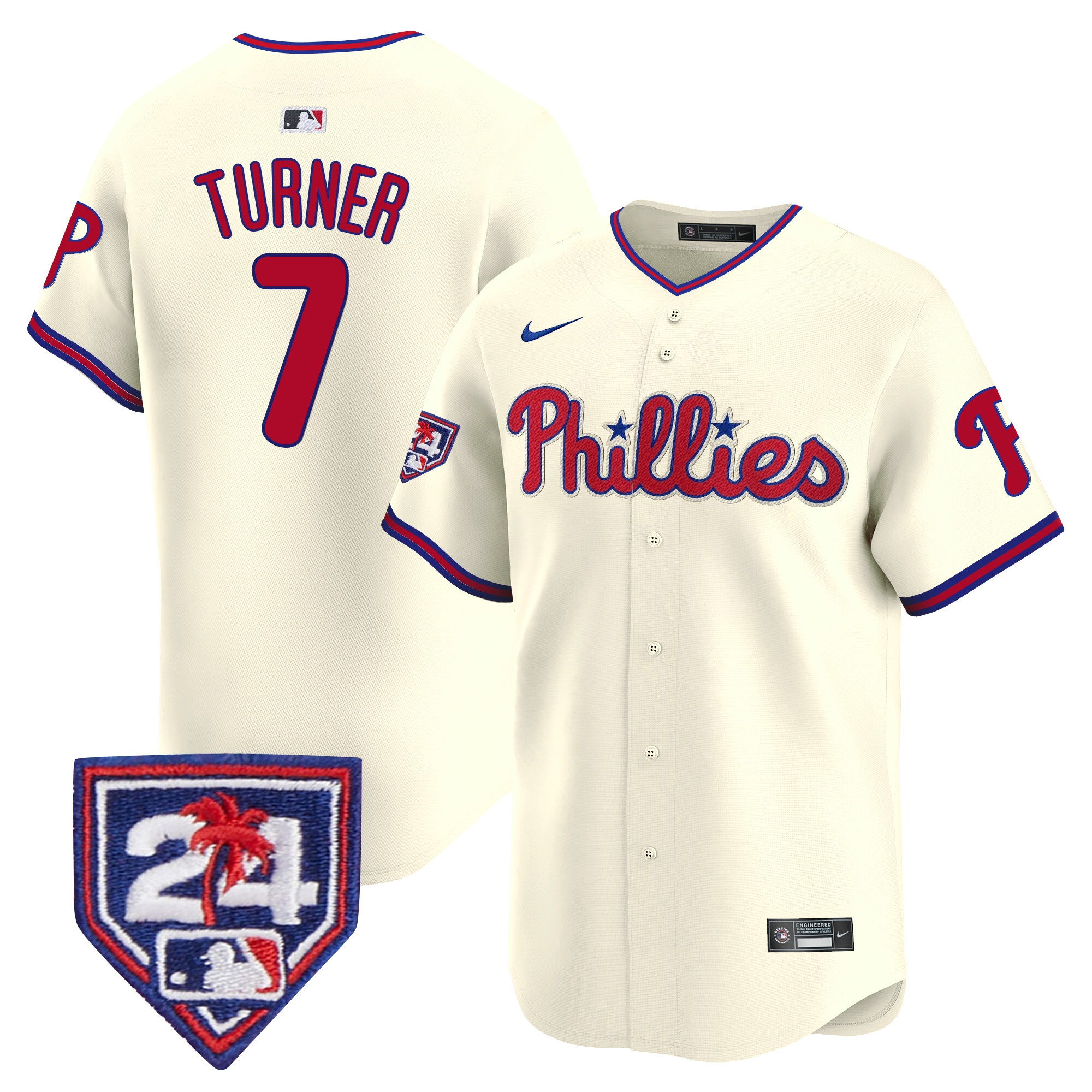 Trea Turner Men's Philadelphia Phillies 2024 Spring Training Patch Vapor Premier Limited Cream Jersey - All Stitched