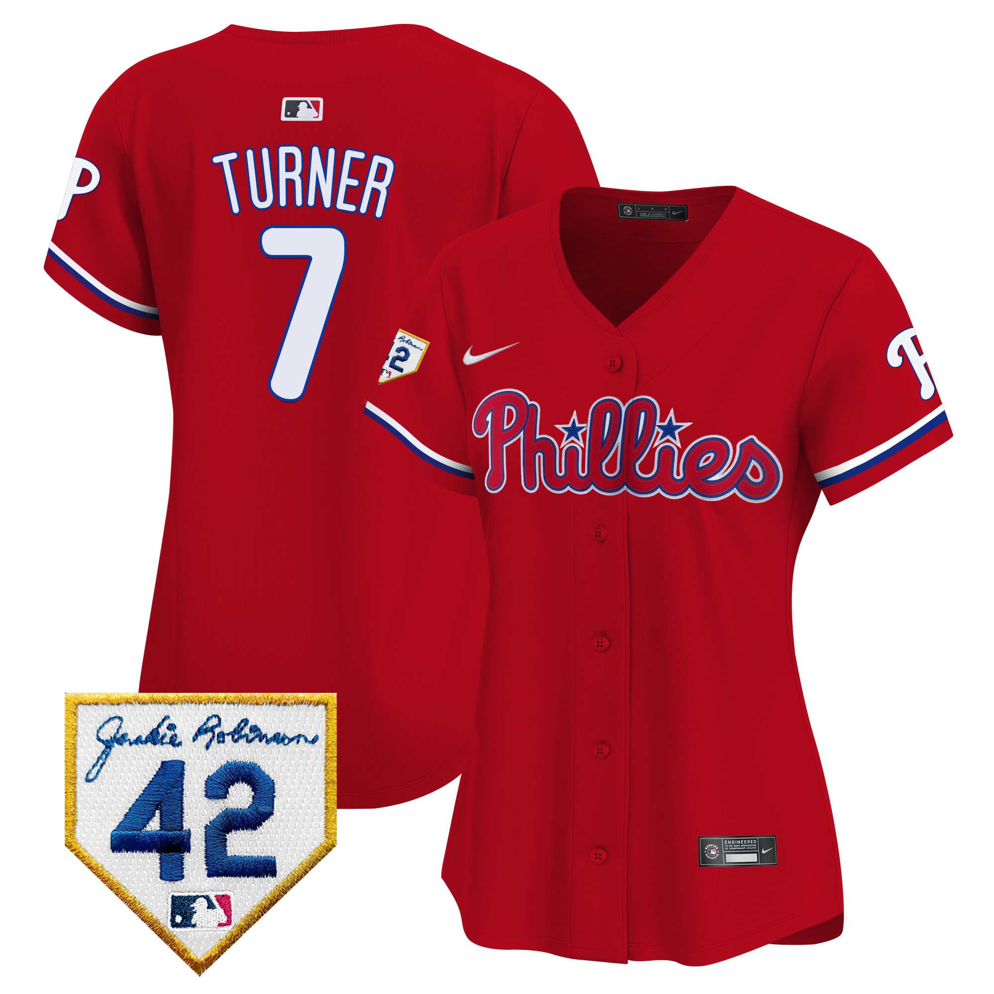 Trea Turner Women's Philadelphia Phillies 2024 Jackie Robinson Patch Vapor Premier Limited Red Jersey - All Stitched