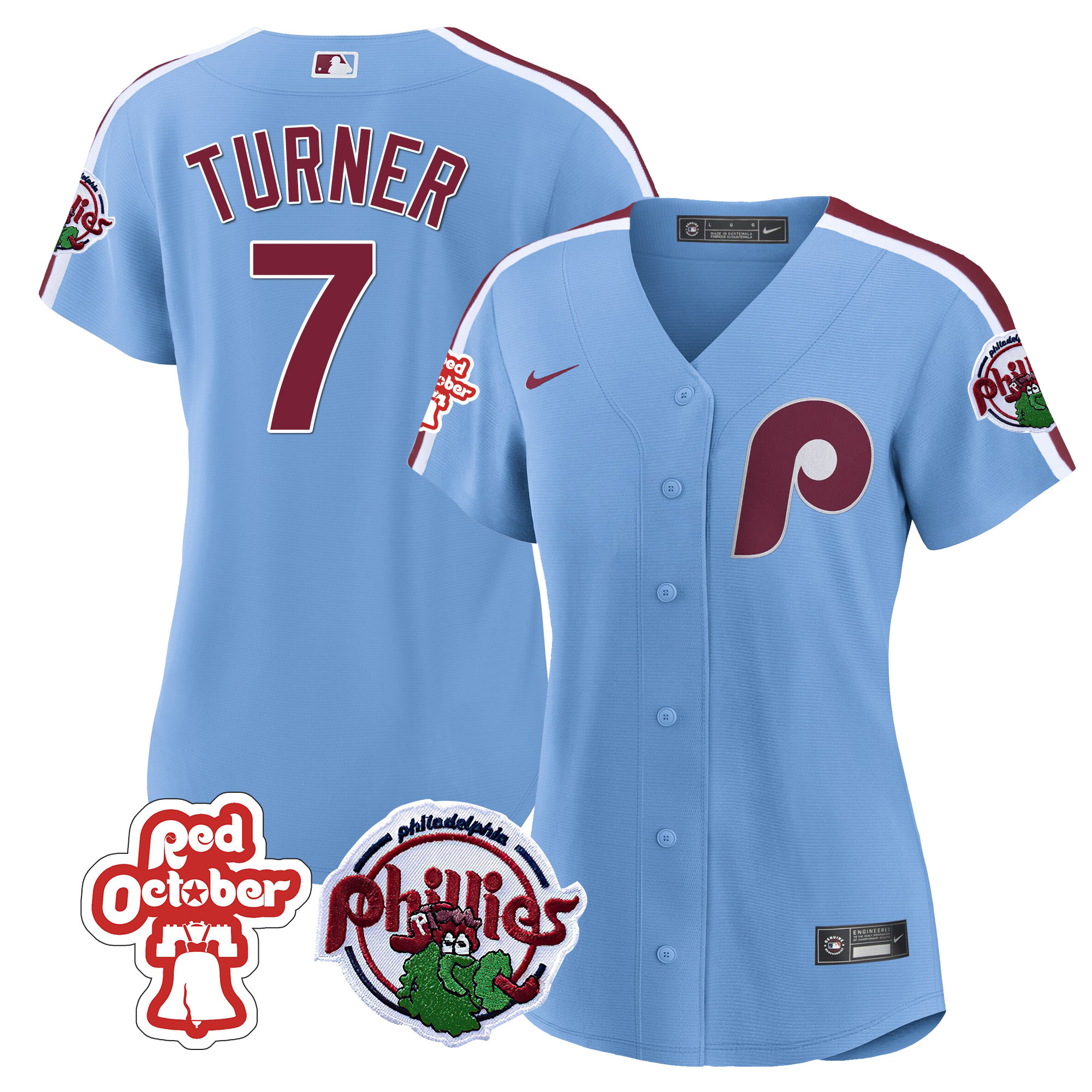 Trea Turner Women's Philadelphia Phillies Red October Patch Blue Jersey - All Stitched