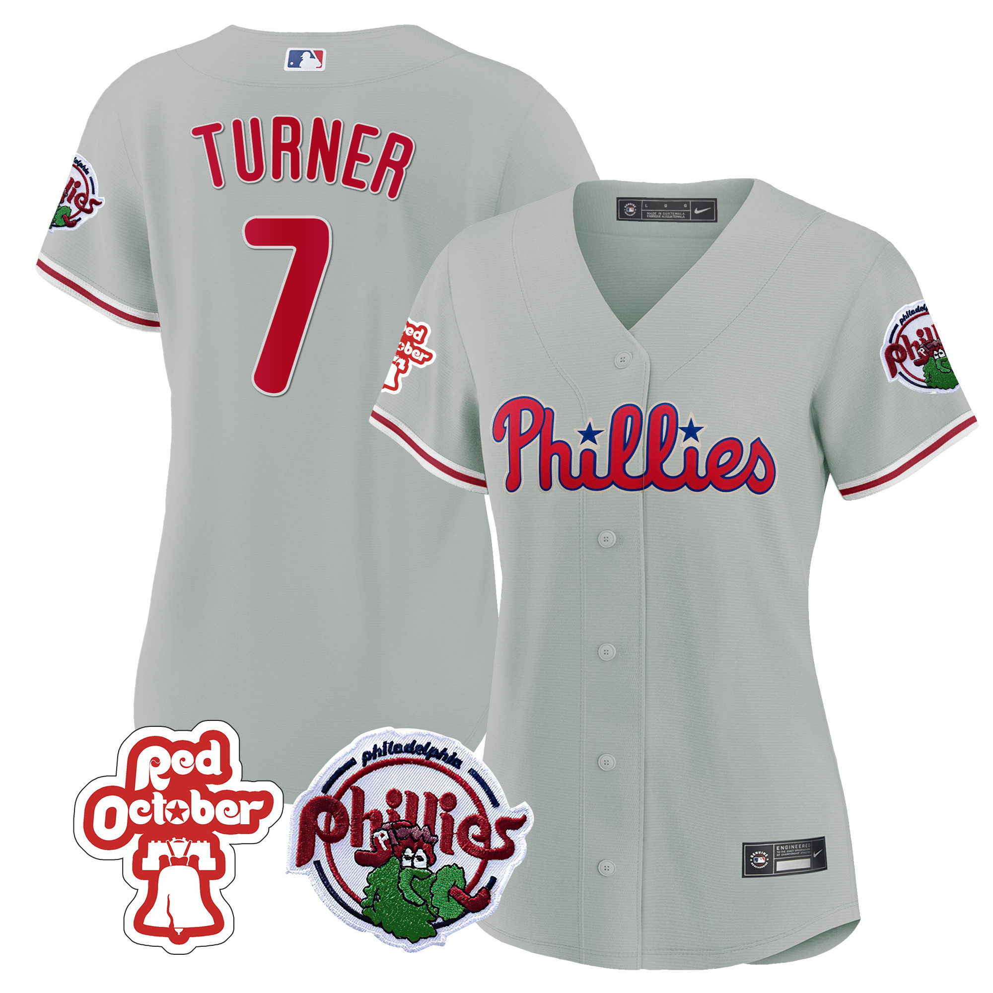Trea Turner Women's Philadelphia Phillies Red October Patch Gray Jersey - All Stitched