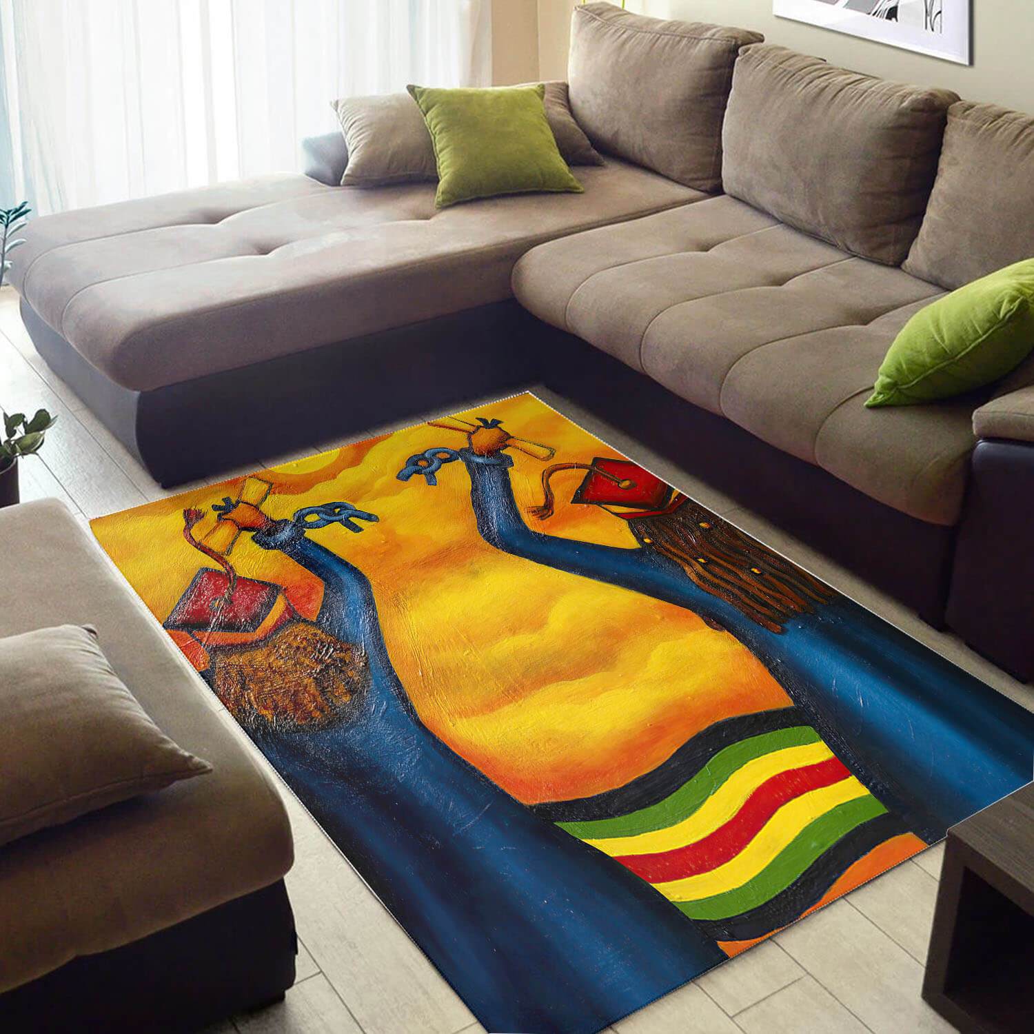 Trendy African American Adorable Print Safari Animals Design Floor Carpet Living Room Rectangle Rug
