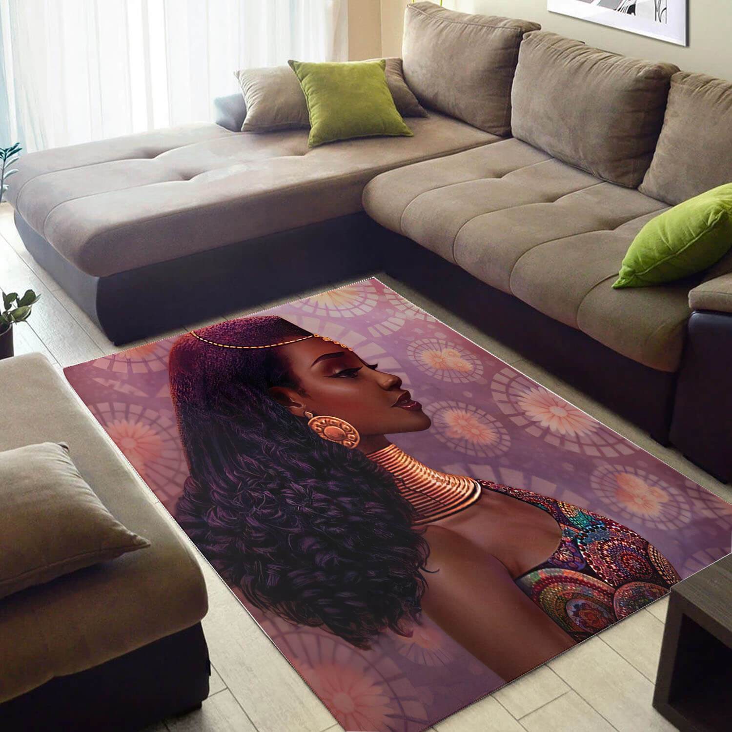 Trendy African American Beautiful Afro Woman Large Living Room Rectangle Rug