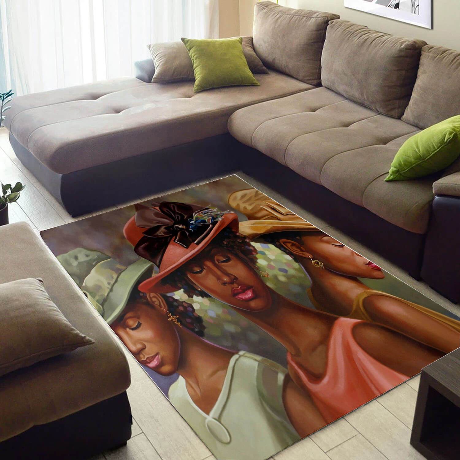 Trendy African American Beautiful Print Melanin Afro Woman Large Themed Home Rectangle Rug