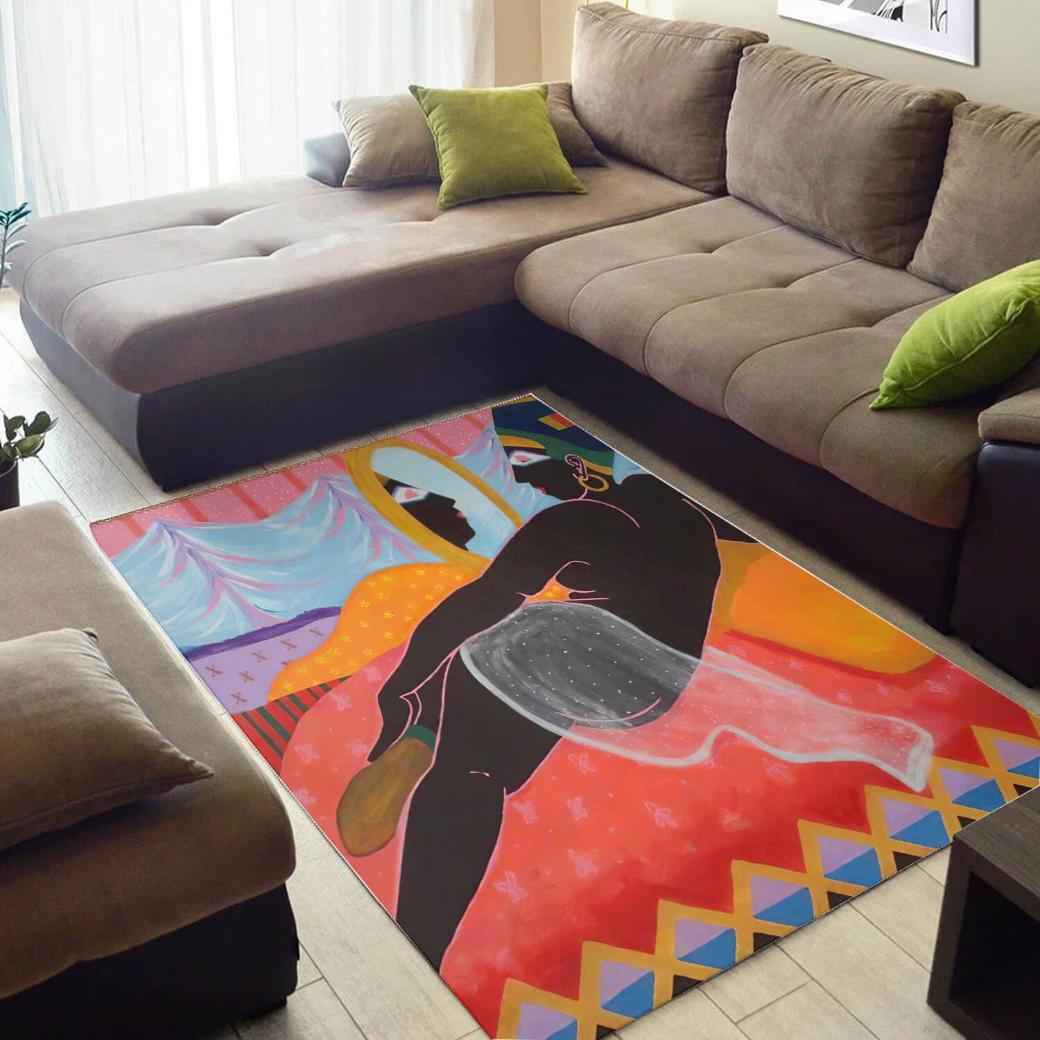 Trendy African Style Beautiful Black Girl Floor Inspired Home Rectangle Rug