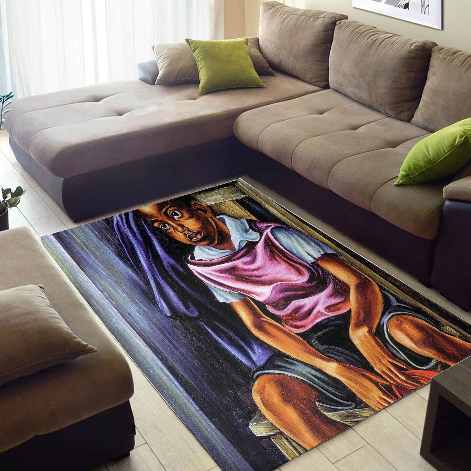 Trendy African Style Pretty Black Queen Design Floor Inspired Living Room Rectangle Rug