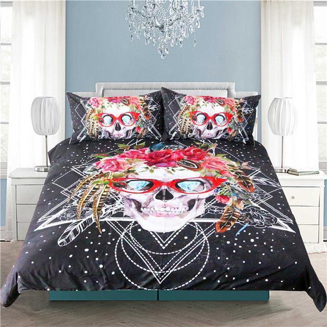 Trendy Kull Red Glasses Art Hop 3D Customized Duvet Cover Bedding Set