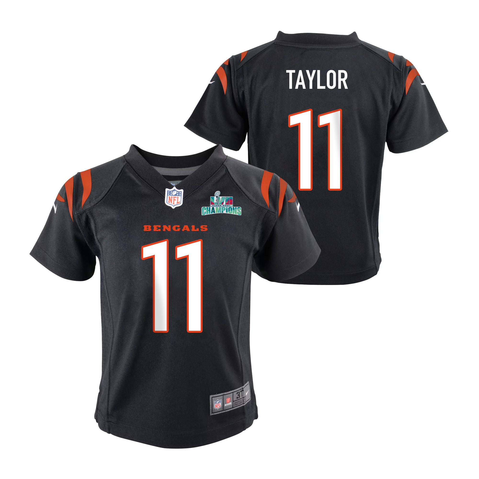 Trent Taylor 11 Cincinnati Bengals Super Bowl LVII Champions Youth Game Stitched Jersey – Black