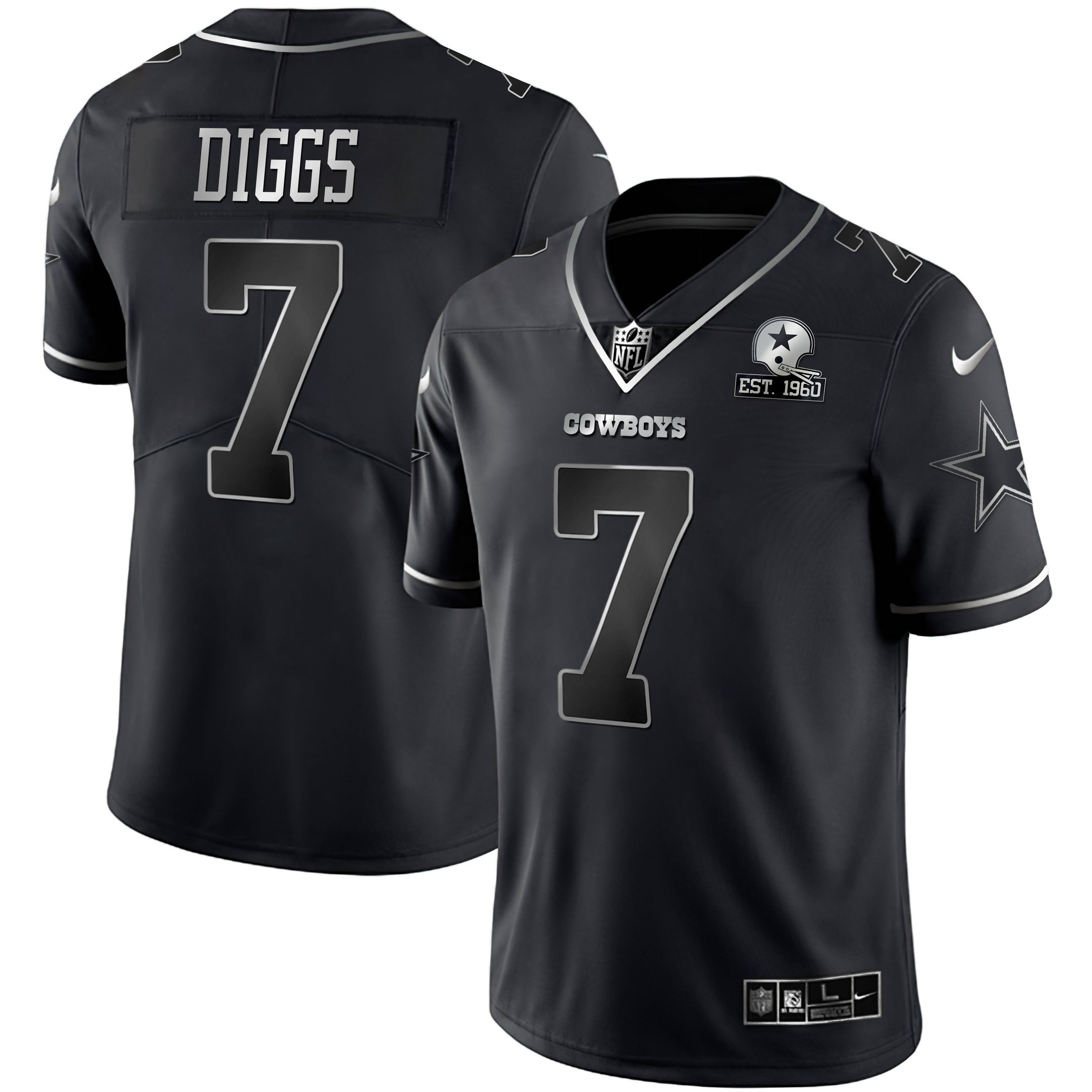 Trevon Diggs Dallas Cowboys Black Silver Vapor Limited Est 1960 Patch Jersey - All Stitched 