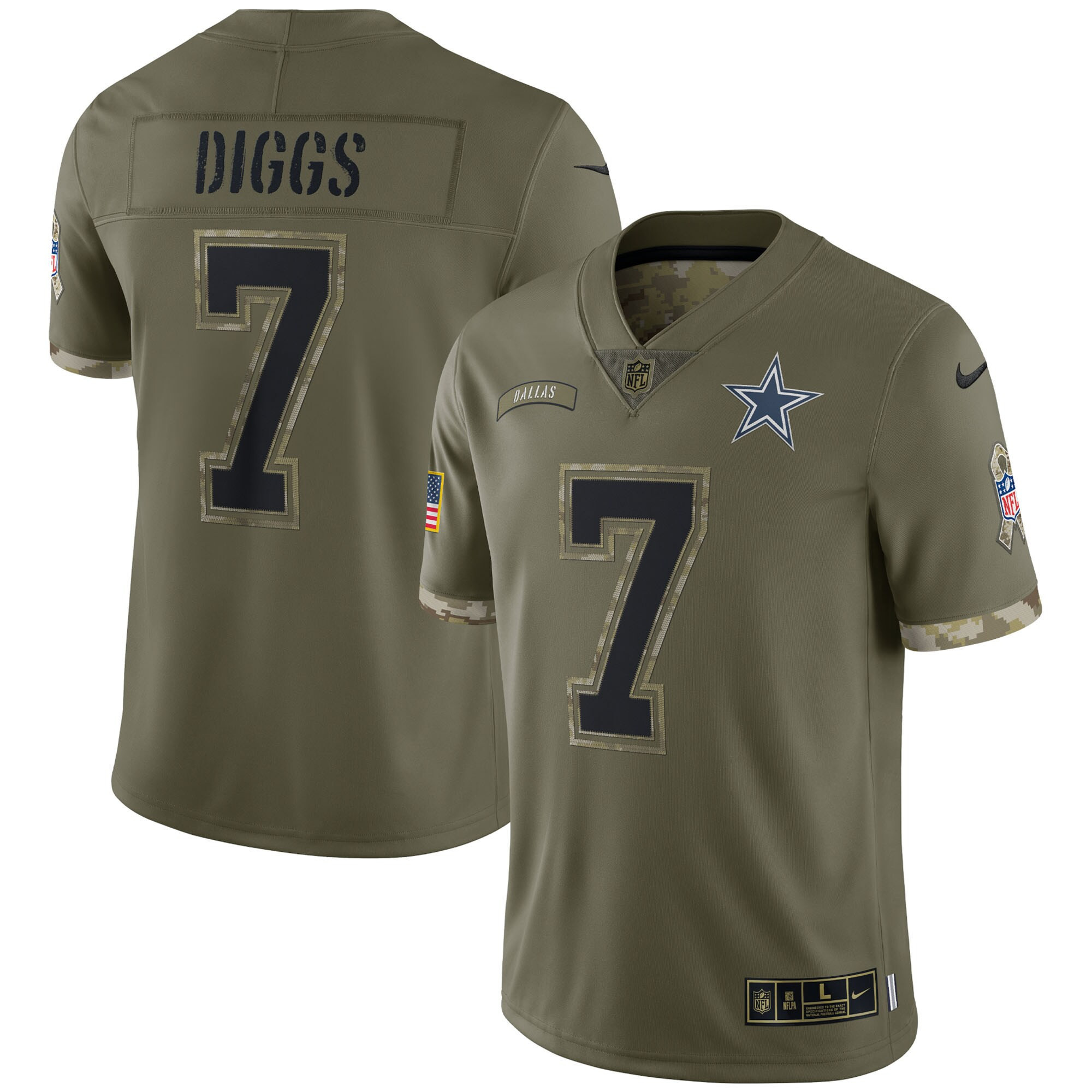 Trevon Diggs Dallas Cowboys Salute To Service 2022 Limited - Olive Jersey - All Stitched 