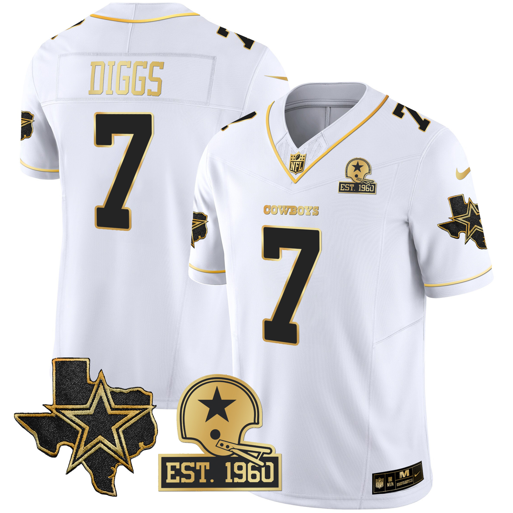 Trevon Diggs Men's Dallas Cowboys 2023 NFC East Champions Patch Gold Vapor White Gold Jersey - All Stitched 