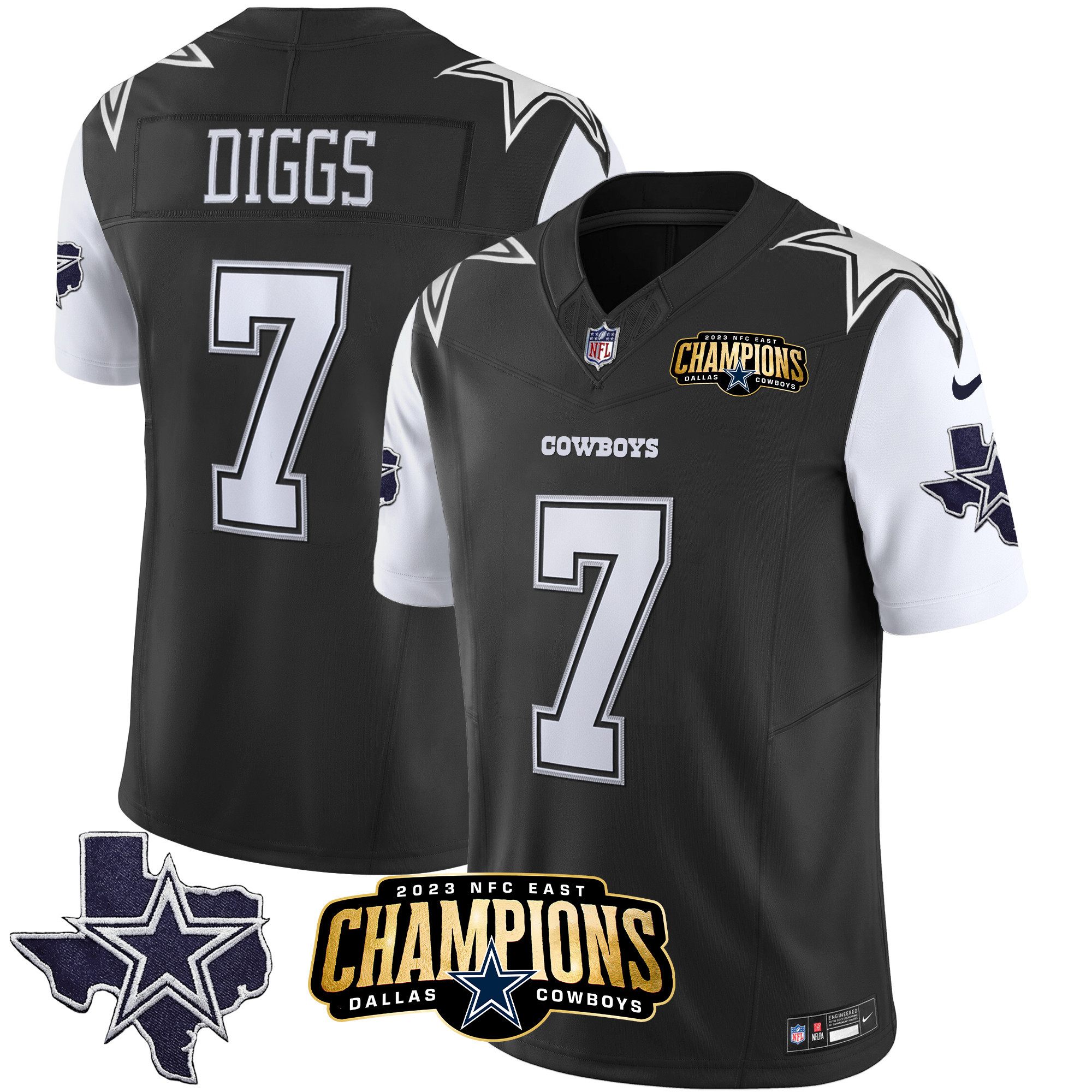 Trevon Diggs Men's Dallas Cowboys 2023 NFC East Champions Patch Vapor Black Jersey - All Stitched 