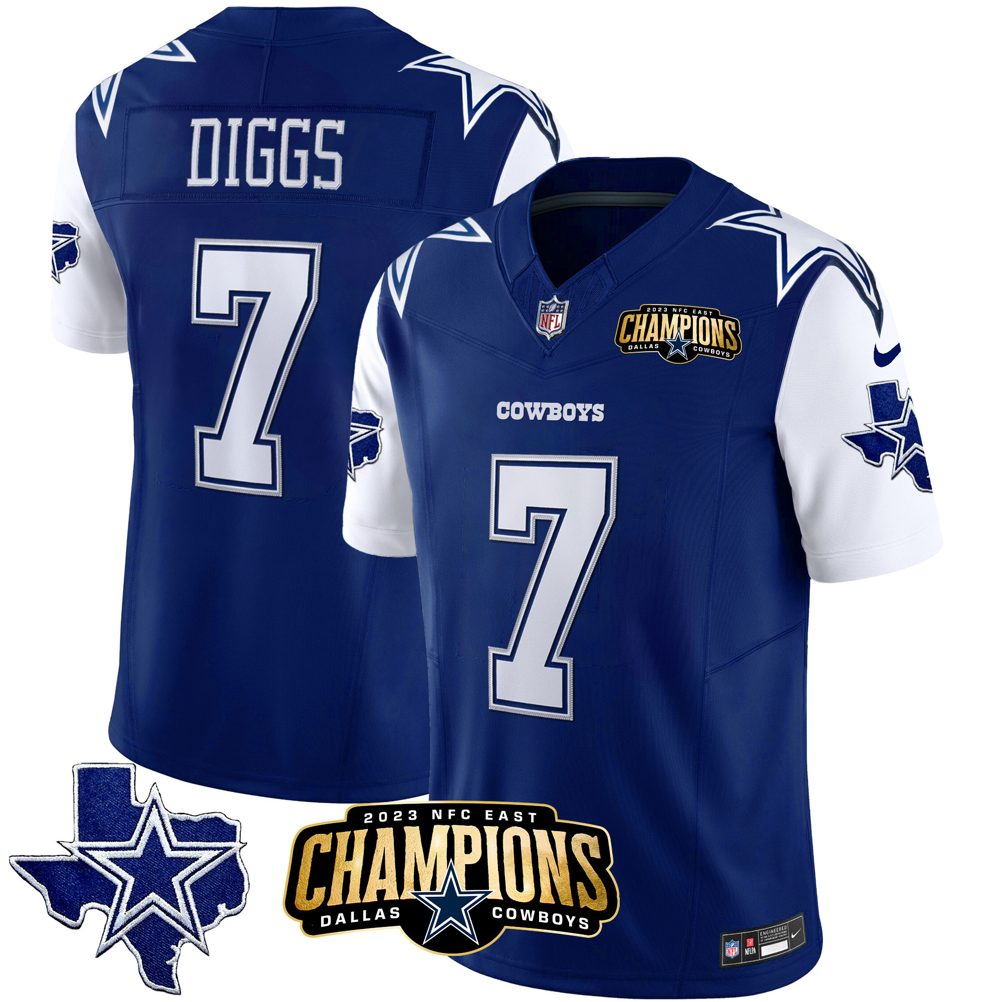 Trevon Diggs Men's Dallas Cowboys 2023 NFC East Champions Patch Vapor Royal Jersey - All Stitched 