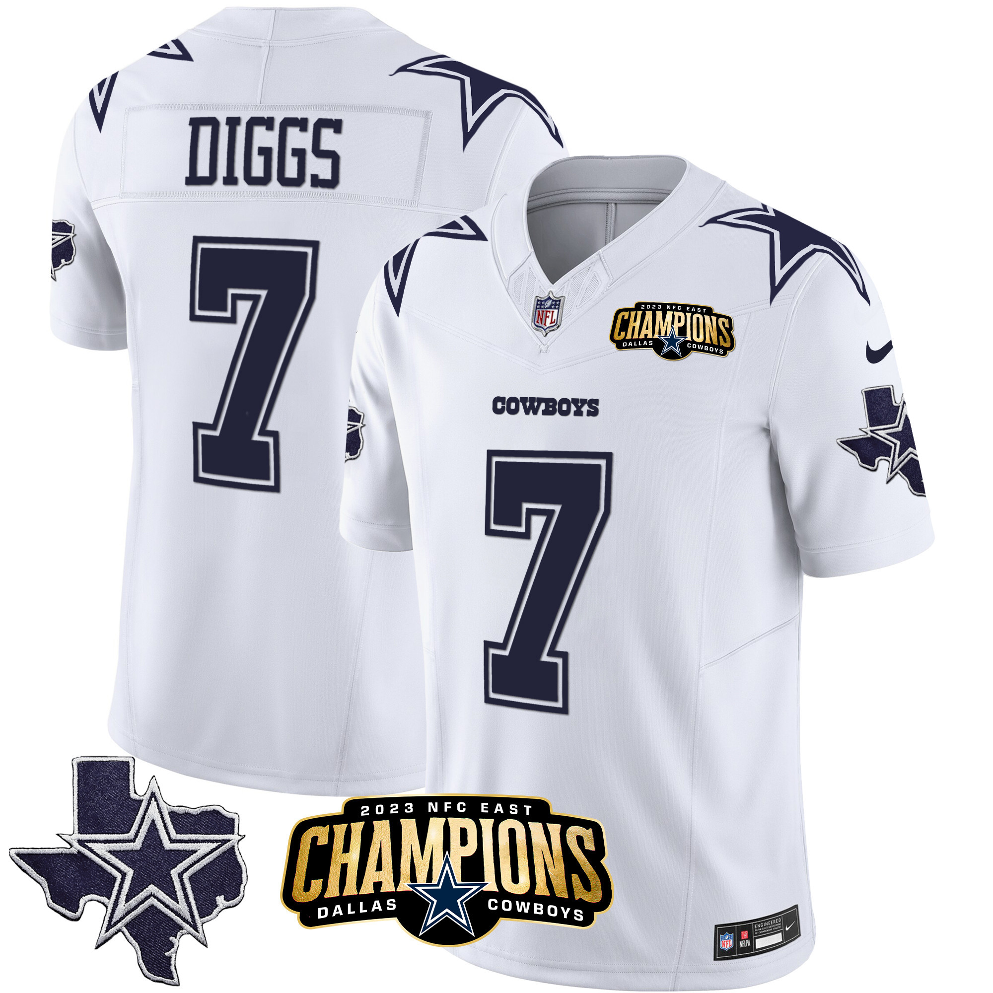 Trevon Diggs Men's Dallas Cowboys 2023 NFC East Champions Patch Vapor White Jersey - All Stitched 