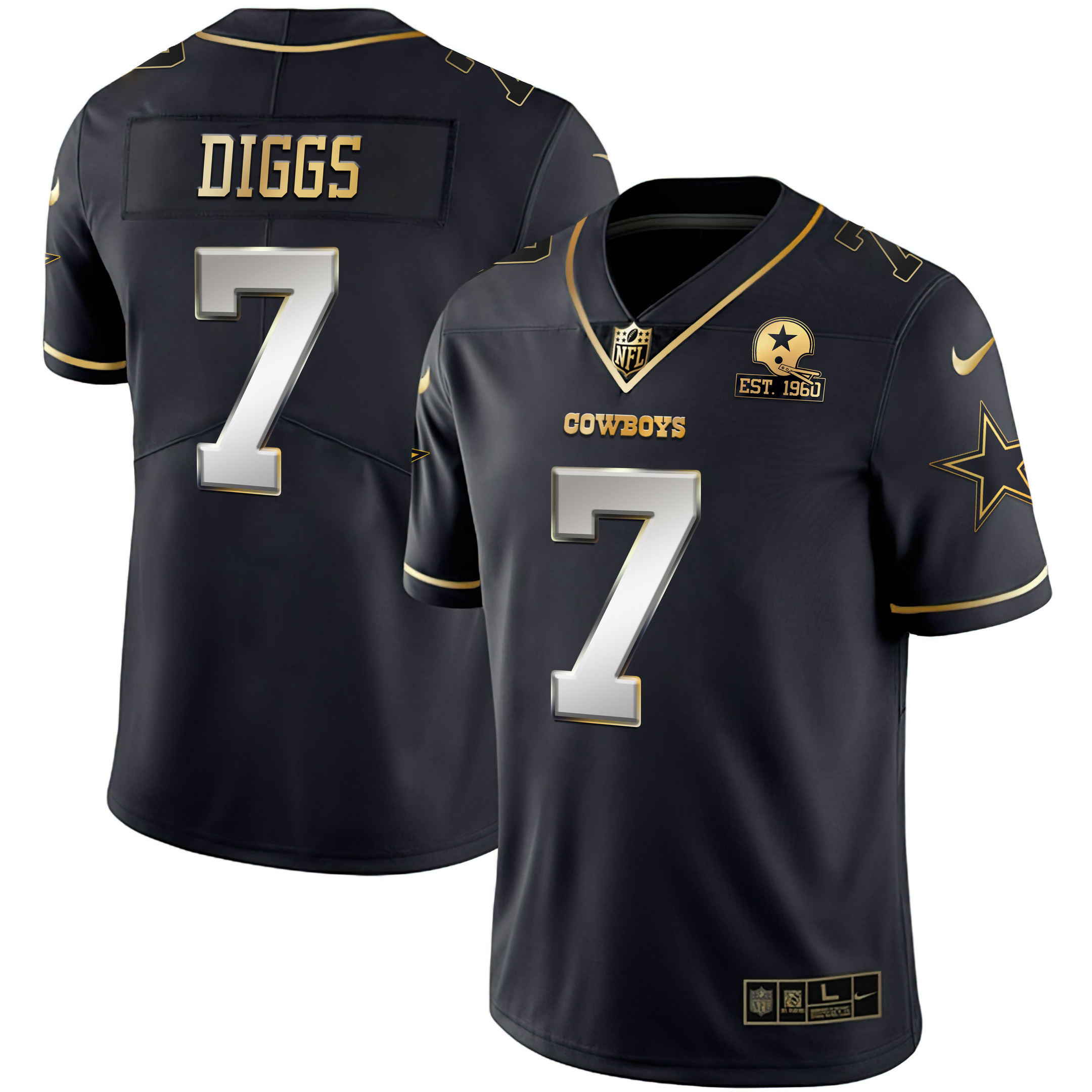 Trevon Diggs Men's Dallas Cowboys Gold & Split Vapor Est 1960 Patch Black Limited Jersey - All Stitched 