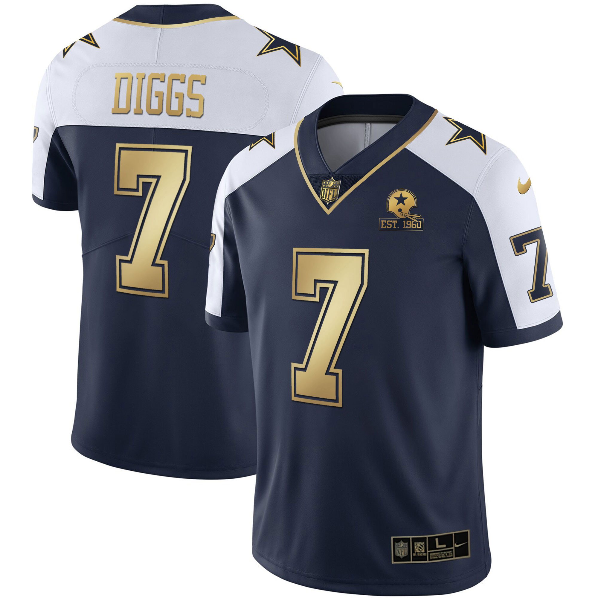 Trevon Diggs Men's Dallas Cowboys Gold & Split Vapor Est 1960 Patch Navy Alternate Jersey - All Stitched 